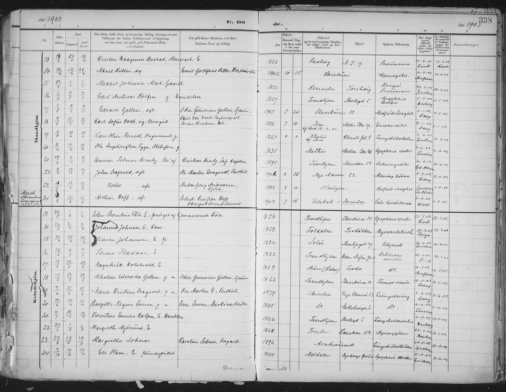 Ministerialprotokoller, klokkerbøker og fødselsregistre - Sør-Trøndelag, AV/SAT-A-1456/603/L0167: Parish register (official) no. 603A06, 1896-1932, p. 338