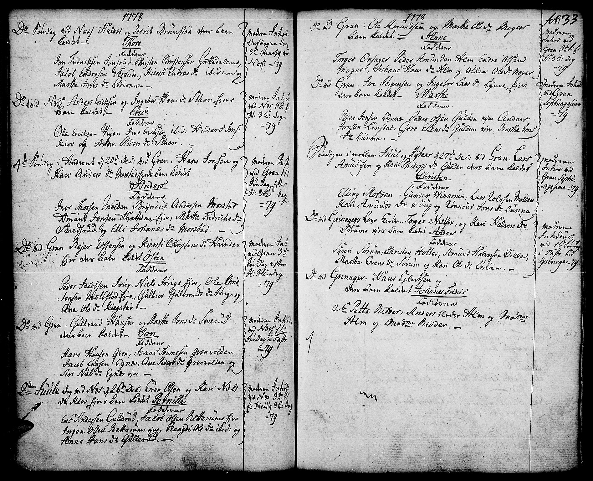 Gran prestekontor, SAH/PREST-112/H/Ha/Haa/L0005: Parish register (official) no. 5, 1776-1788, p. 33