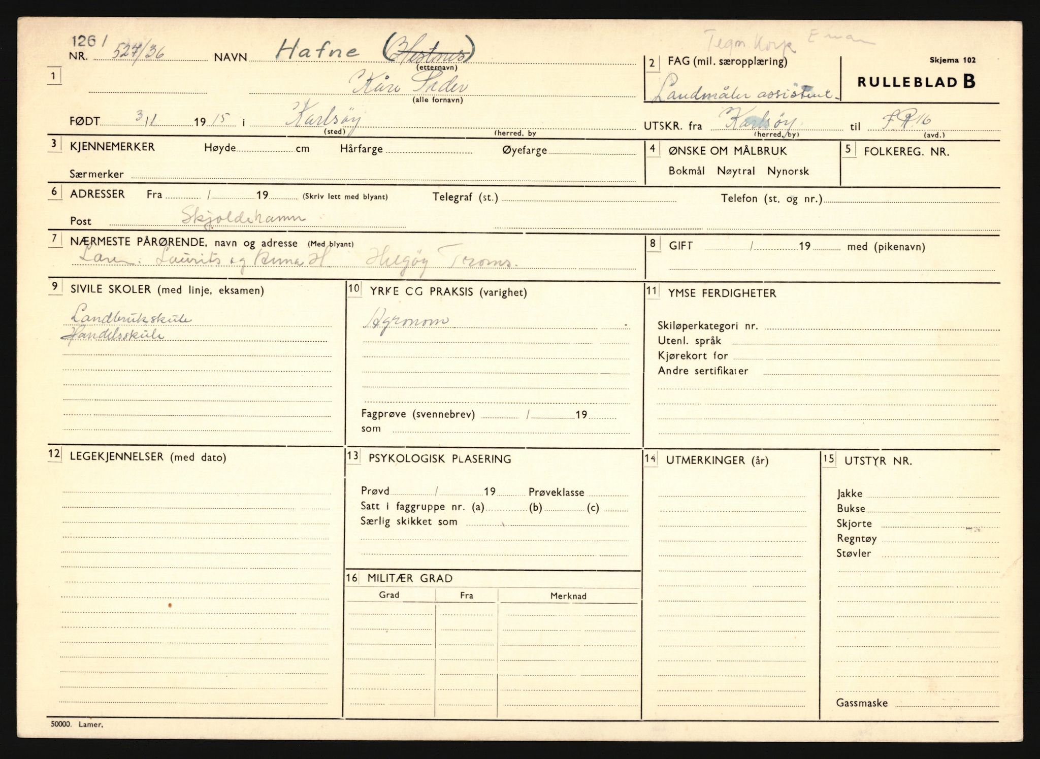 Forsvaret, Troms infanteriregiment nr. 16, AV/RA-RAFA-3146/P/Pa/L0020: Rulleblad for regimentets menige mannskaper, årsklasse 1936, 1936, p. 301