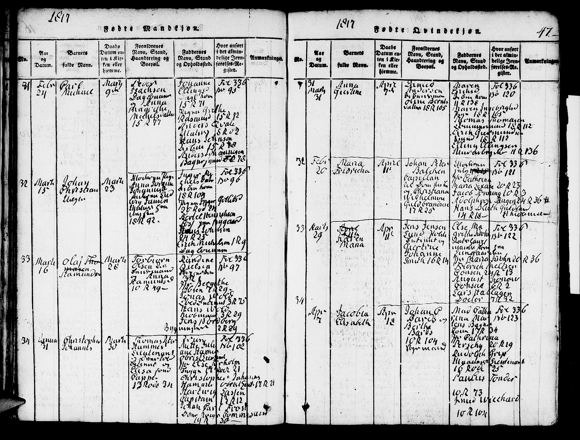 Domkirken sokneprestembete, AV/SAB-A-74801/H/Hab/L0001: Parish register (copy) no. A 1, 1816-1821, p. 47
