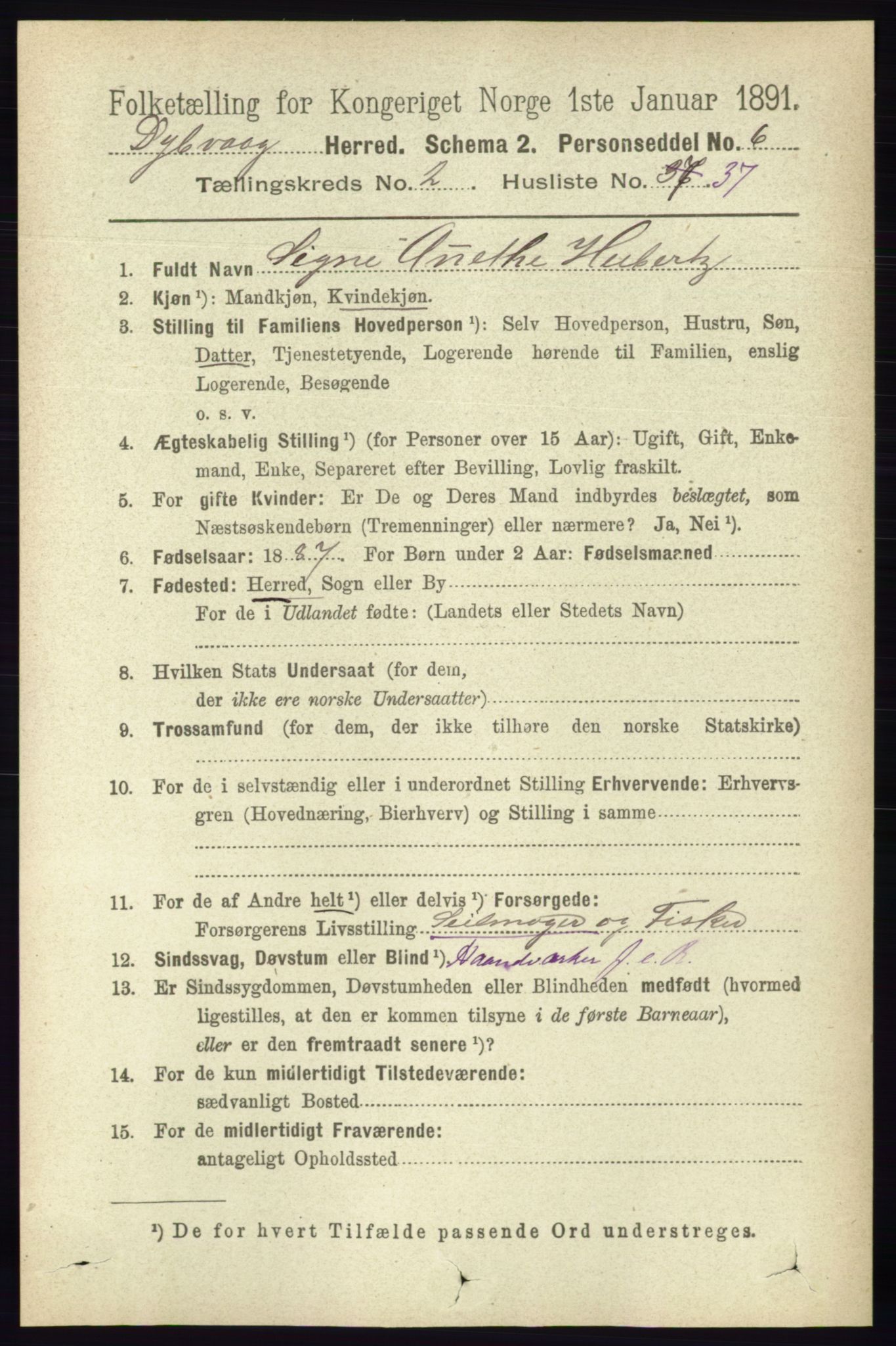 RA, 1891 census for 0915 Dypvåg, 1891, p. 724