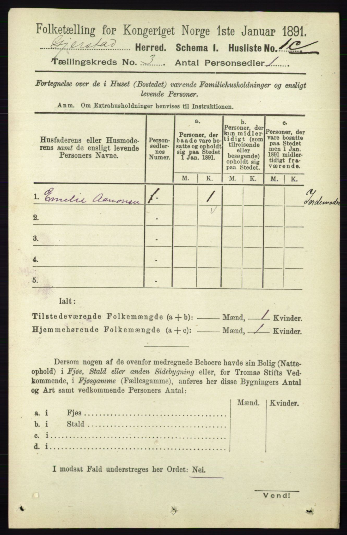 RA, 1891 census for 0911 Gjerstad, 1891, p. 995