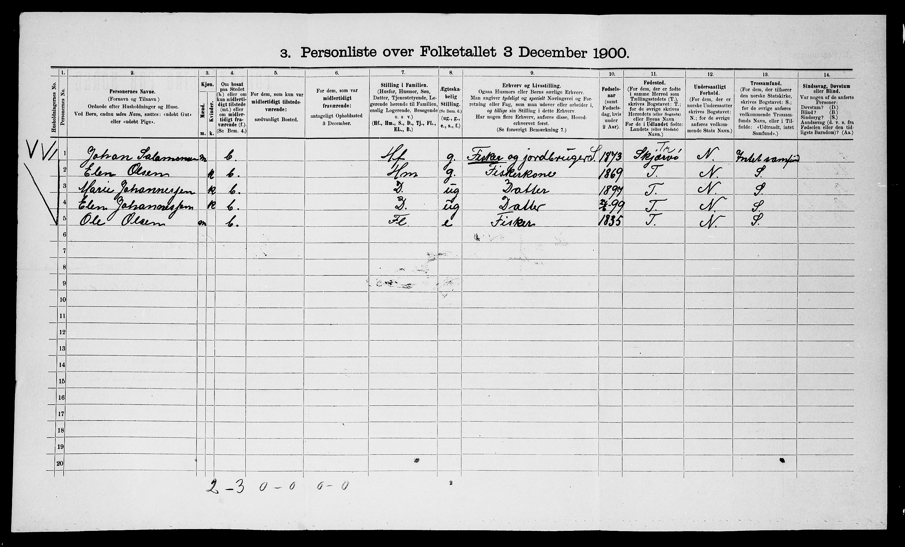 SATØ, 1900 census for Loppa, 1900, p. 228