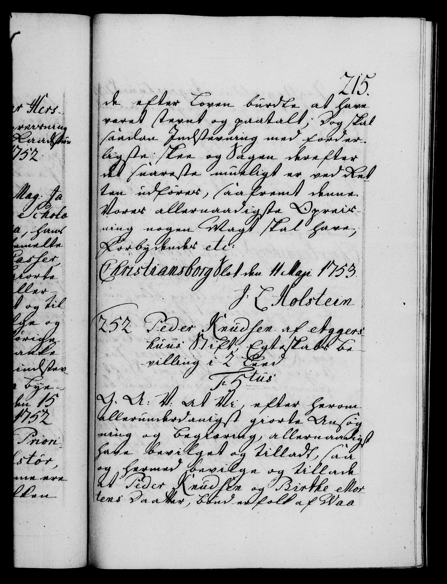 Danske Kanselli 1572-1799, AV/RA-EA-3023/F/Fc/Fca/Fcaa/L0038: Norske registre, 1753-1754, p. 215a