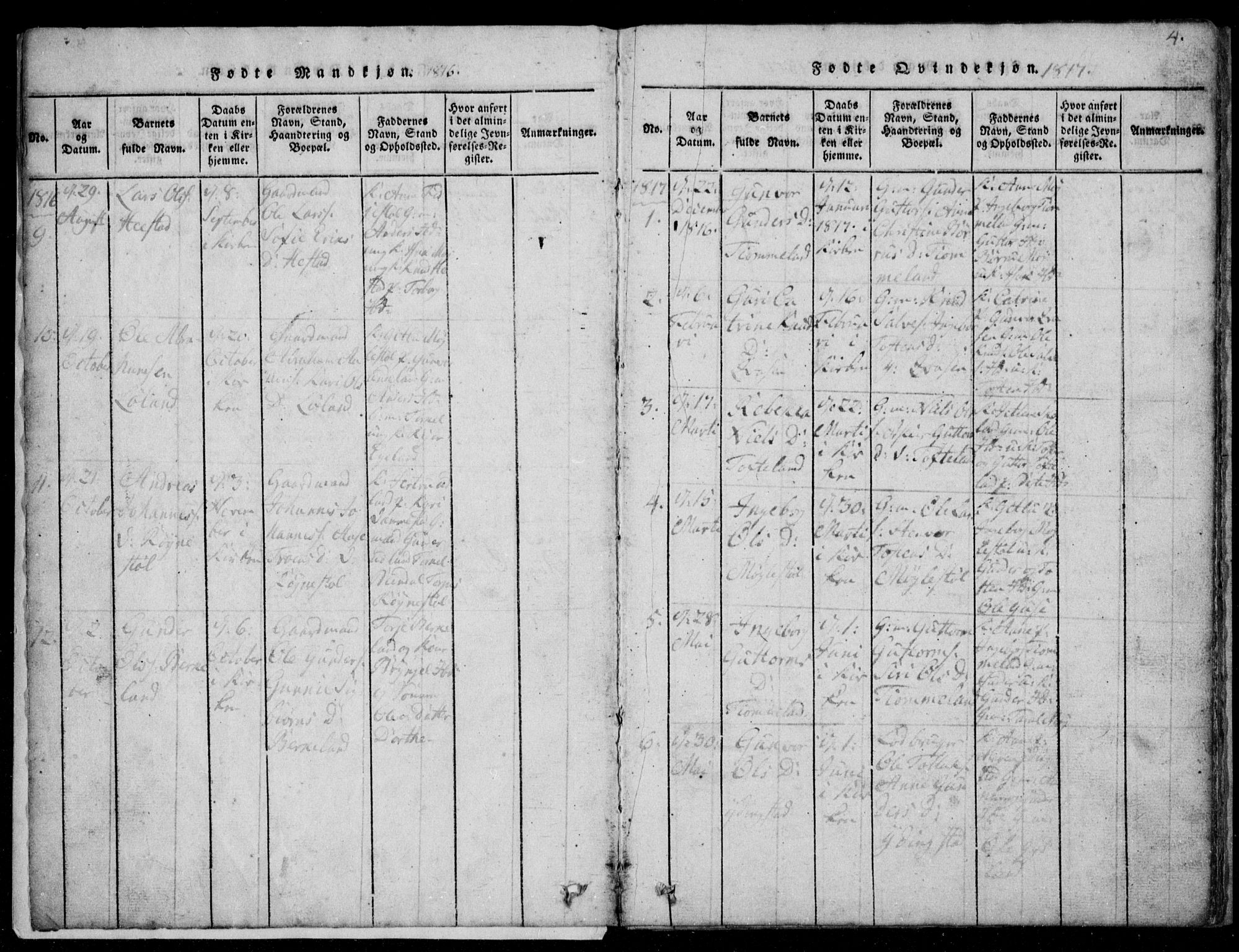 Lyngdal sokneprestkontor, AV/SAK-1111-0029/F/Fb/Fbb/L0001: Parish register (copy) no. B 1, 1816-1900, p. 4