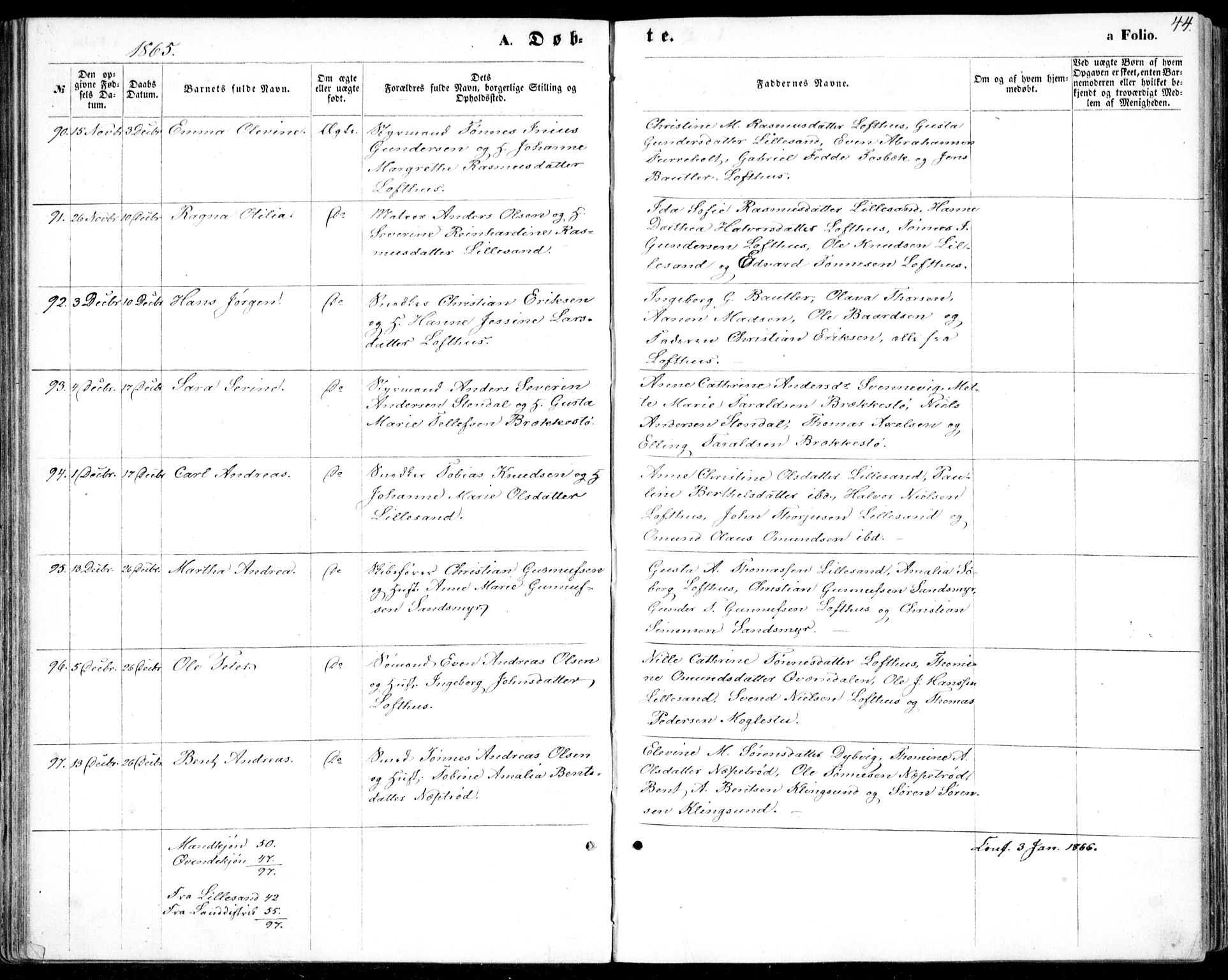 Vestre Moland sokneprestkontor, AV/SAK-1111-0046/F/Fb/Fbb/L0004: Parish register (copy) no. B 4, 1861-1872, p. 44