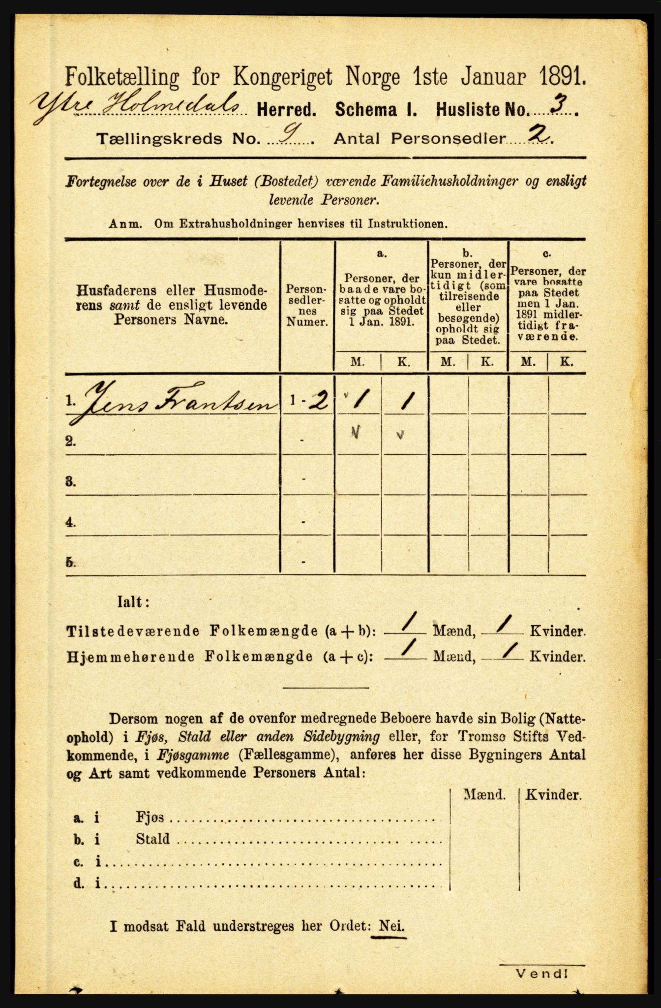 RA, 1891 census for 1429 Ytre Holmedal, 1891, p. 2011