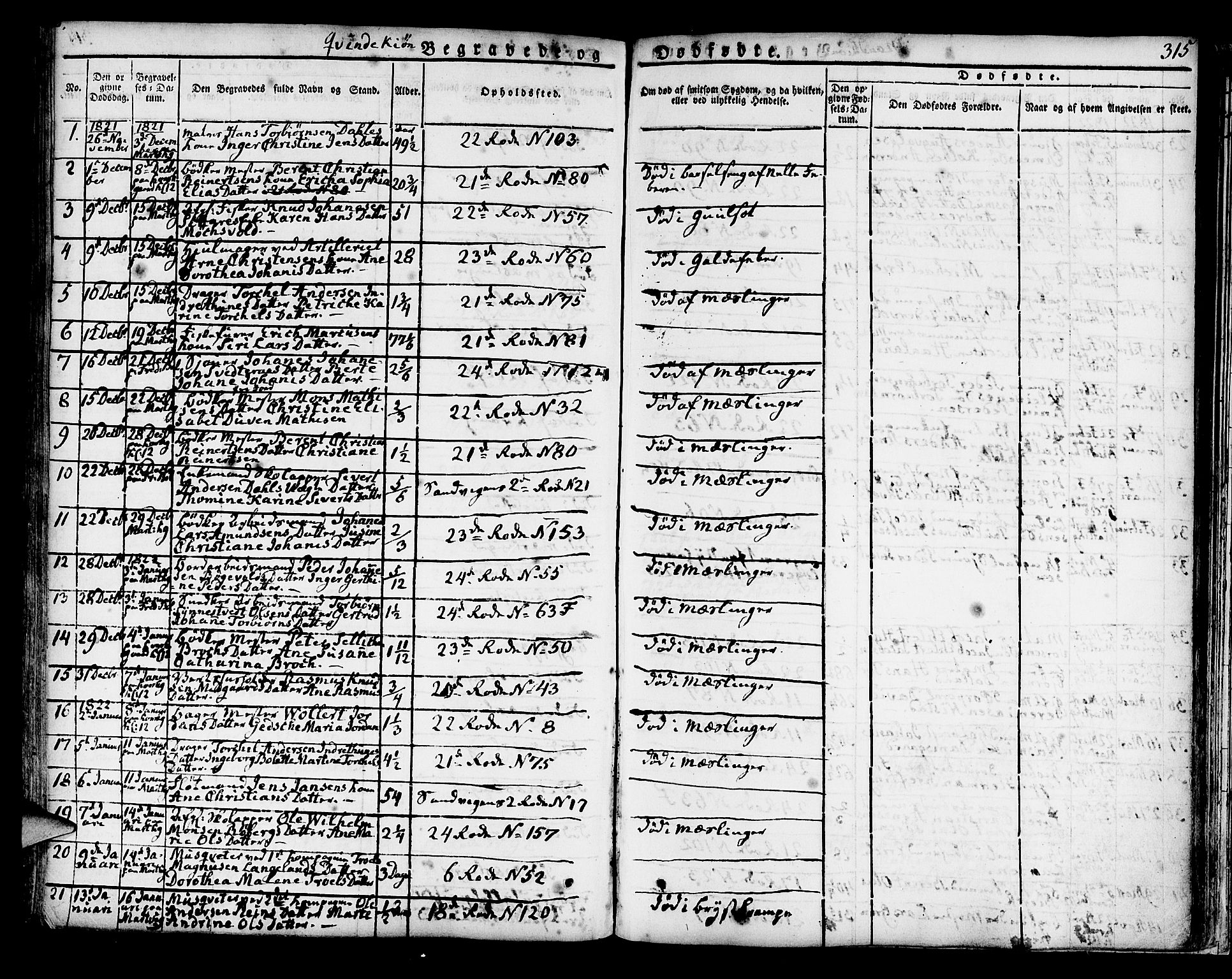 Korskirken sokneprestembete, AV/SAB-A-76101/H/Hab: Parish register (copy) no. A 3, 1821-1831, p. 315