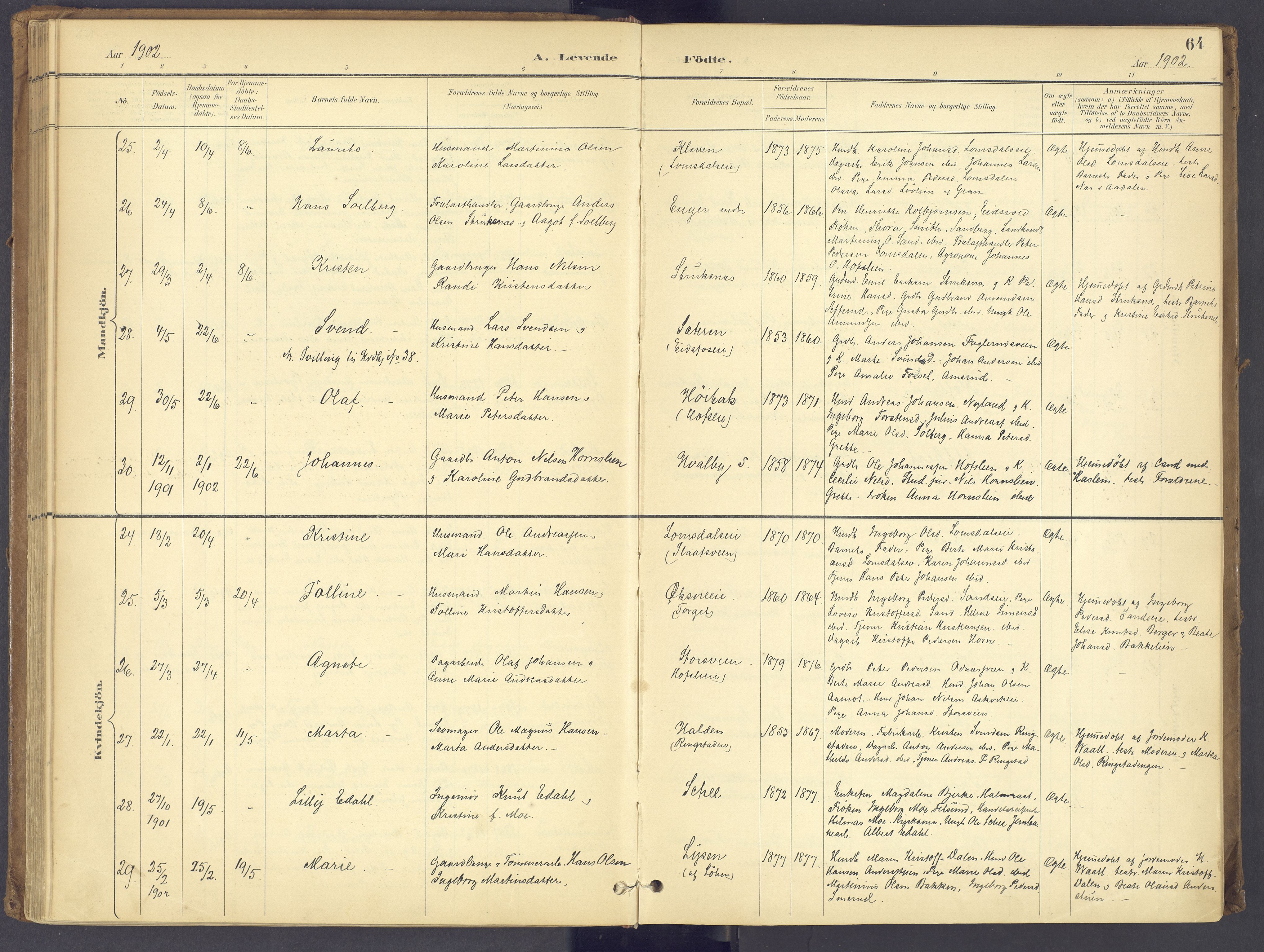 Søndre Land prestekontor, AV/SAH-PREST-122/K/L0006: Parish register (official) no. 6, 1895-1904, p. 64