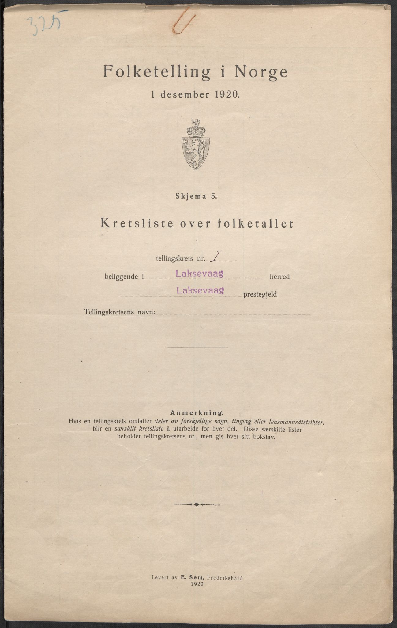 SAB, 1920 census for Laksevåg, 1920, p. 5