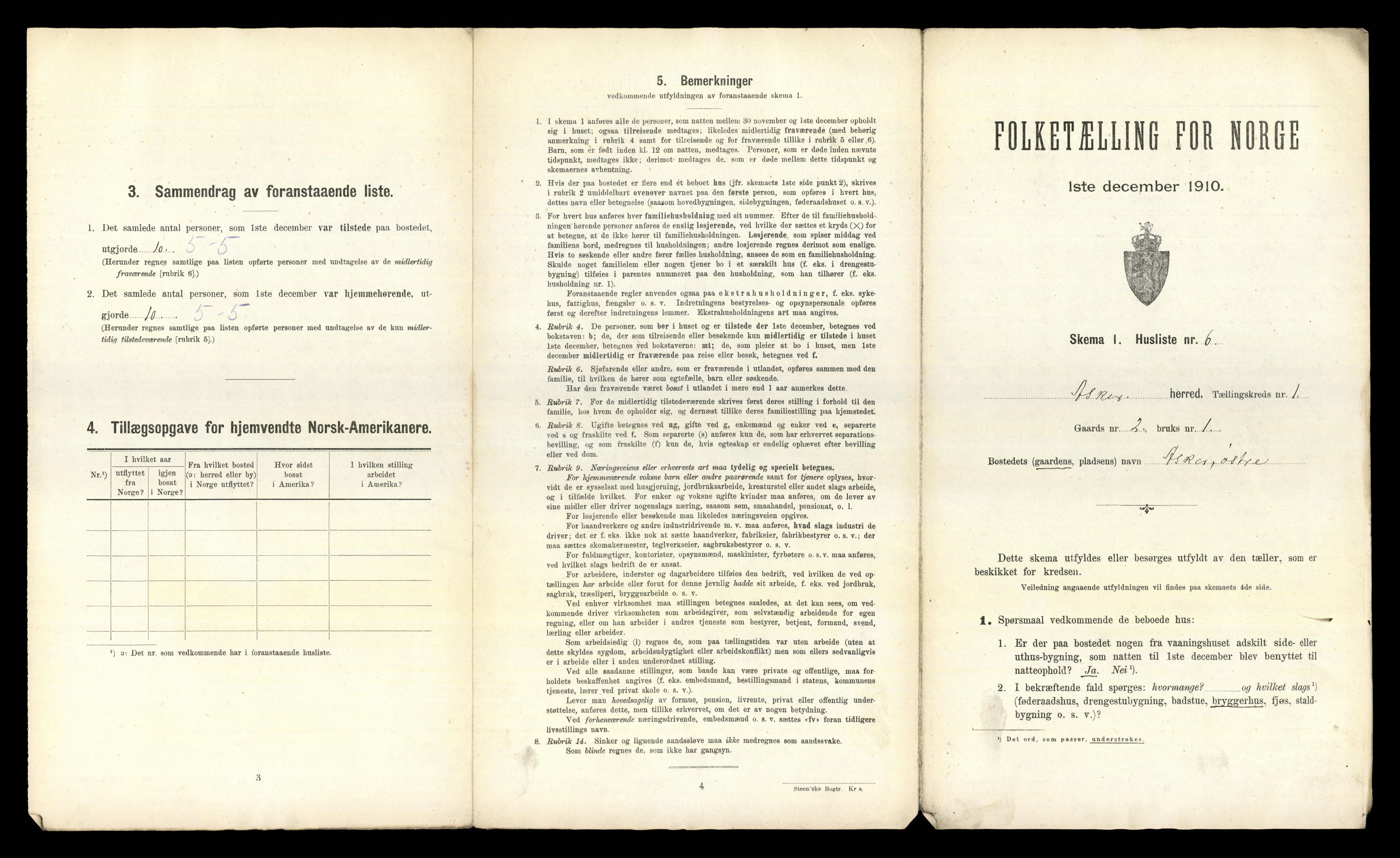 RA, 1910 census for Asker, 1910, p. 52