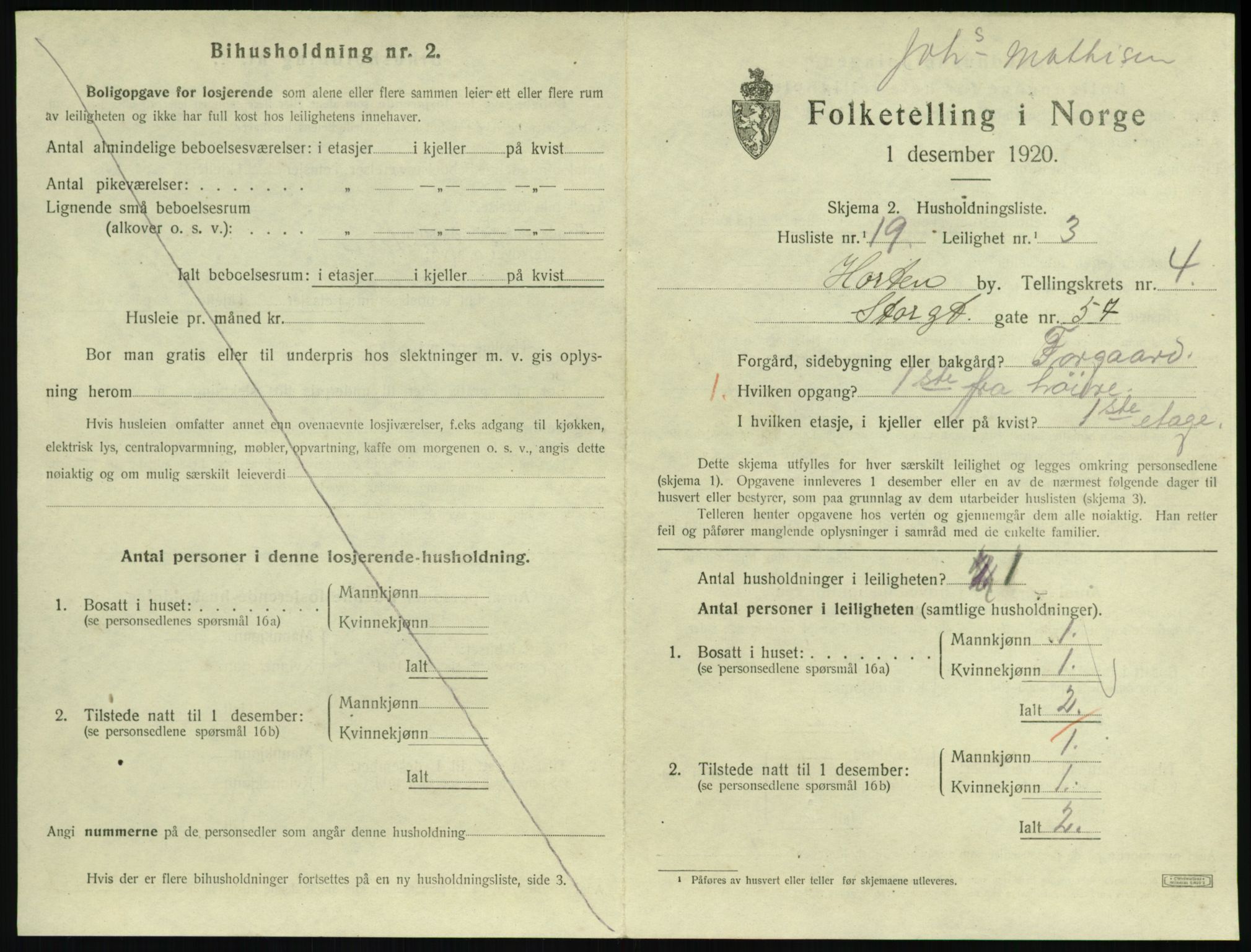 SAKO, 1920 census for Horten, 1920, p. 4885