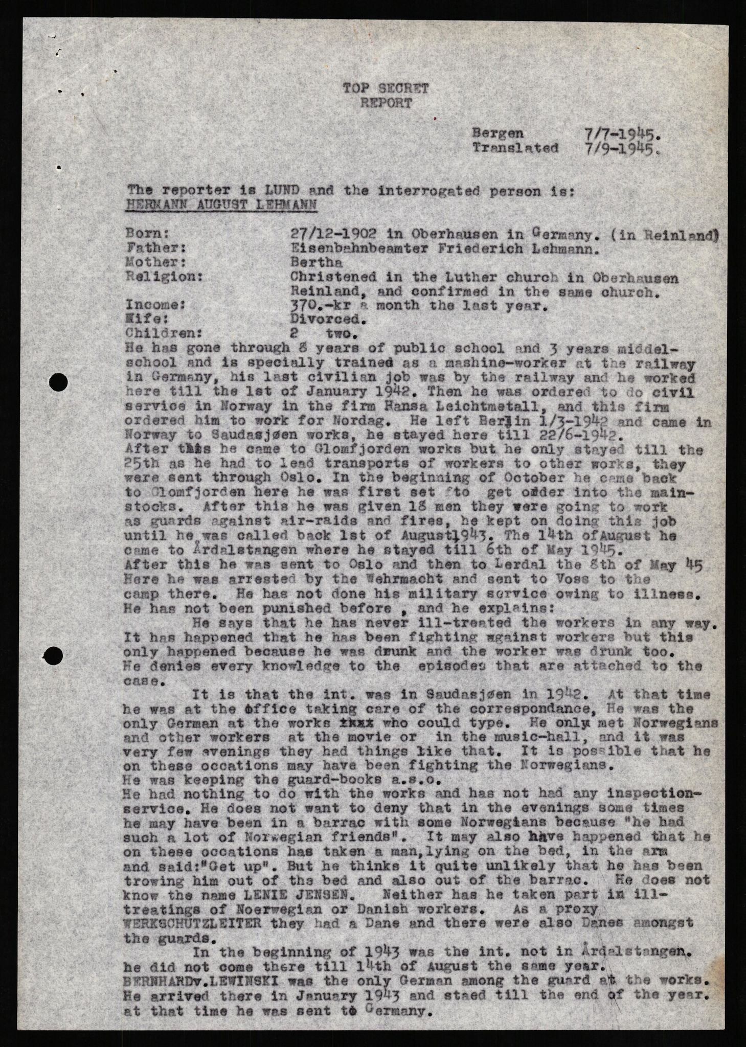 Forsvaret, Forsvarets overkommando II, AV/RA-RAFA-3915/D/Db/L0019: CI Questionaires. Tyske okkupasjonsstyrker i Norge. Tyskere., 1945-1946, p. 569