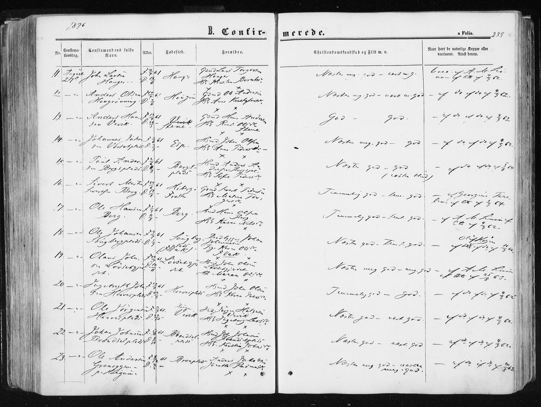 Ministerialprotokoller, klokkerbøker og fødselsregistre - Sør-Trøndelag, AV/SAT-A-1456/612/L0377: Parish register (official) no. 612A09, 1859-1877, p. 239