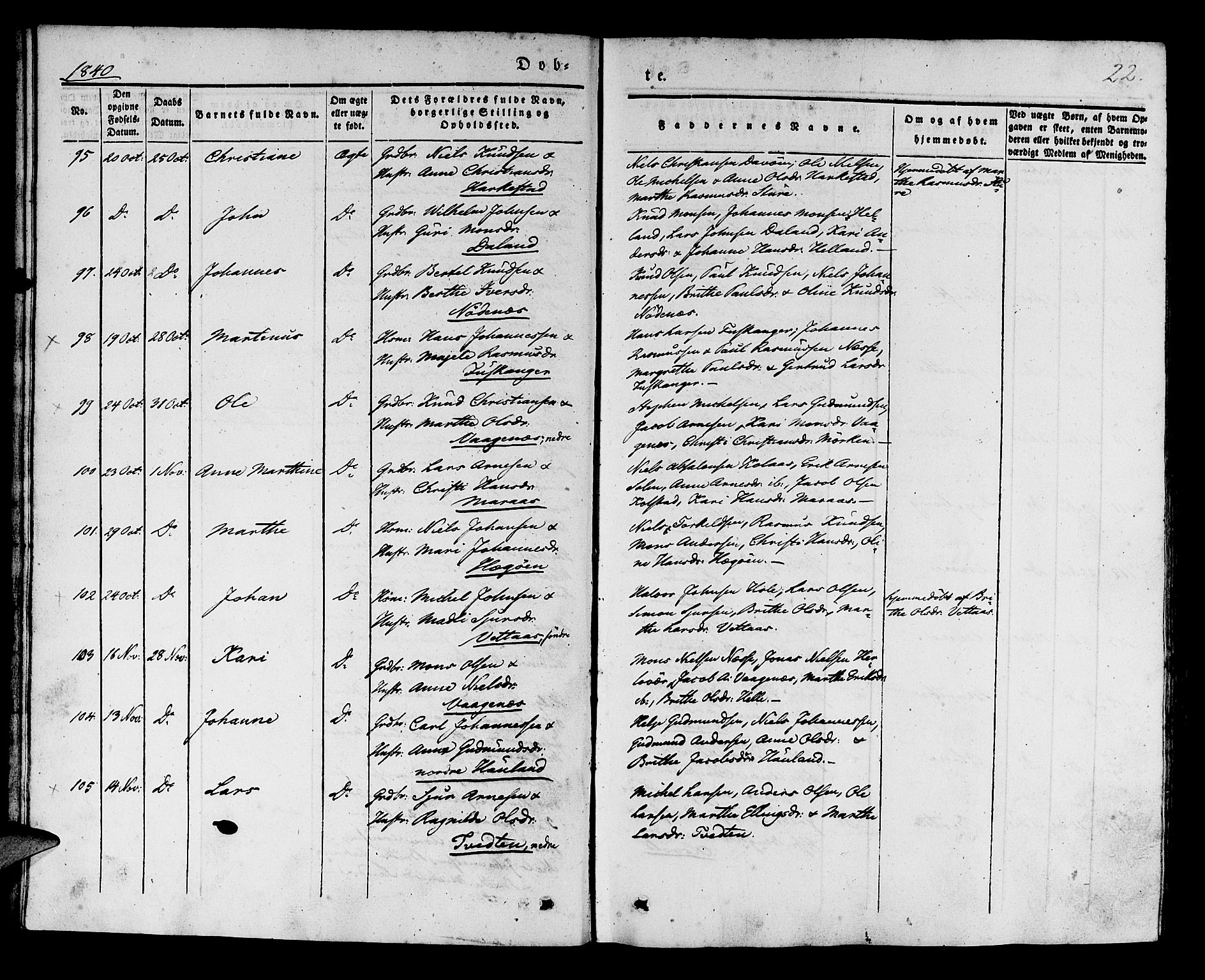 Manger sokneprestembete, AV/SAB-A-76801/H/Haa: Parish register (official) no. A 5, 1839-1848, p. 22