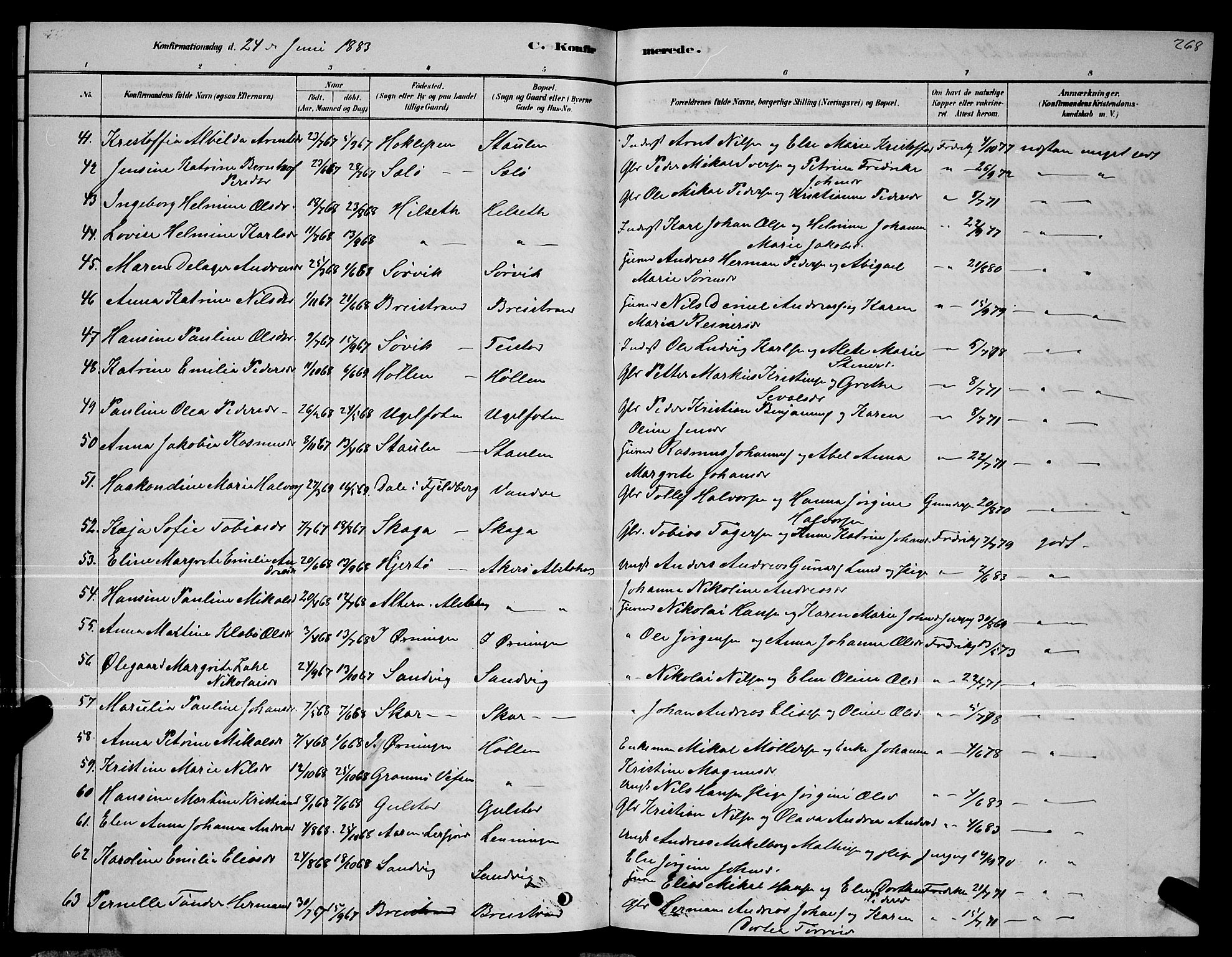 Ministerialprotokoller, klokkerbøker og fødselsregistre - Nordland, AV/SAT-A-1459/834/L0513: Parish register (copy) no. 834C04, 1877-1892, p. 268