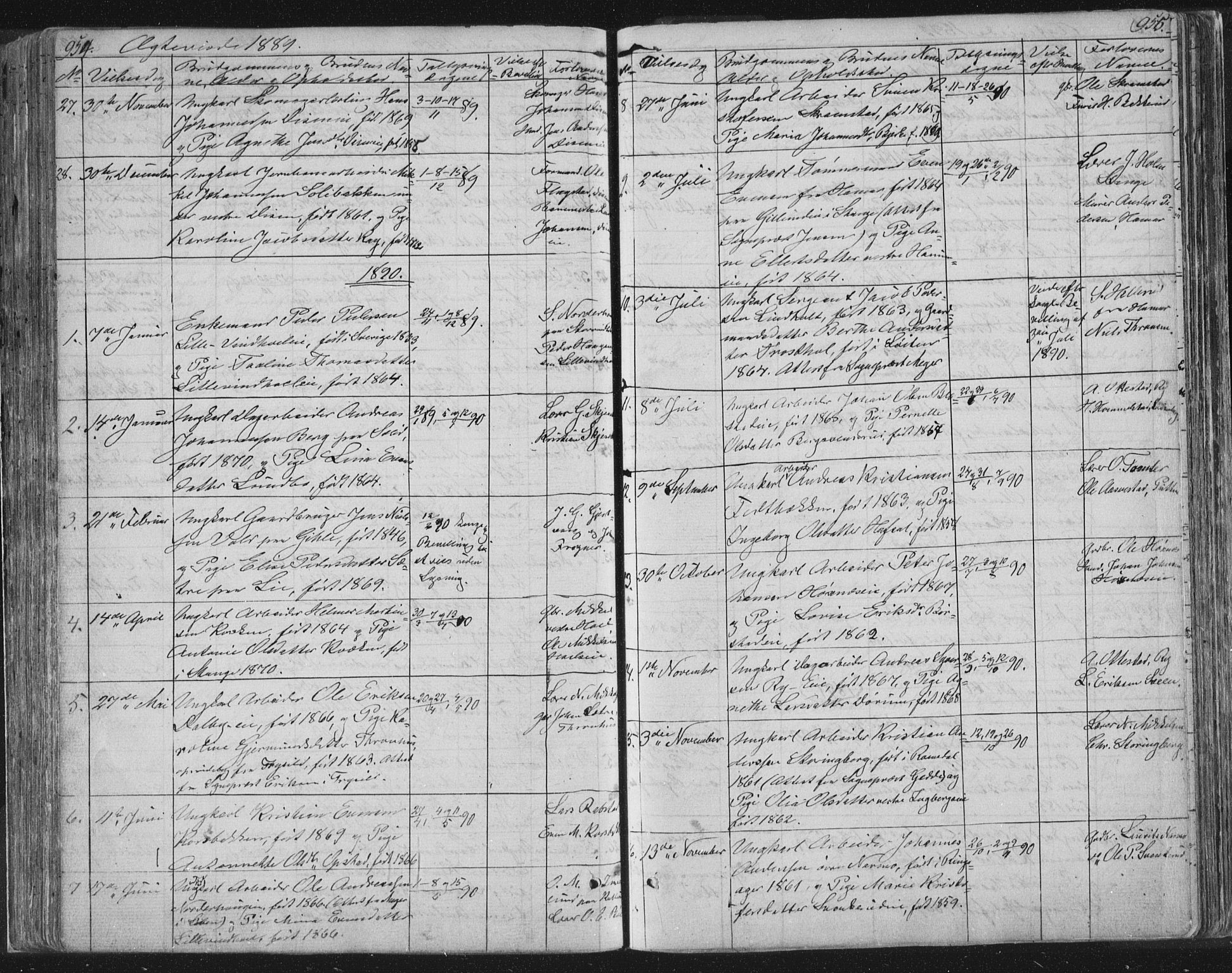Vang prestekontor, Hedmark, SAH/PREST-008/H/Ha/Hab/L0010B: Parish register (copy) no. 10b, 1854-1896, p. 954-955