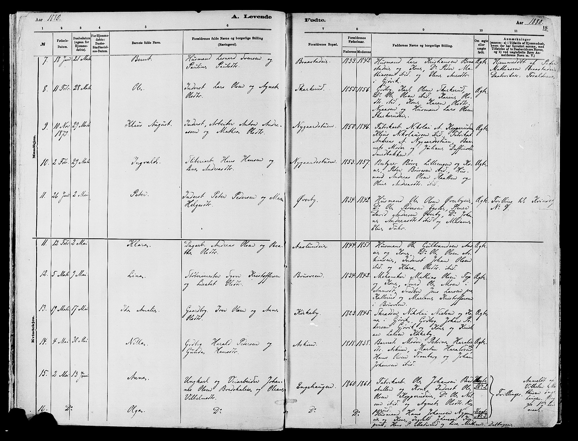 Vardal prestekontor, SAH/PREST-100/H/Ha/Haa/L0009: Parish register (official) no. 9, 1878-1892, p. 15