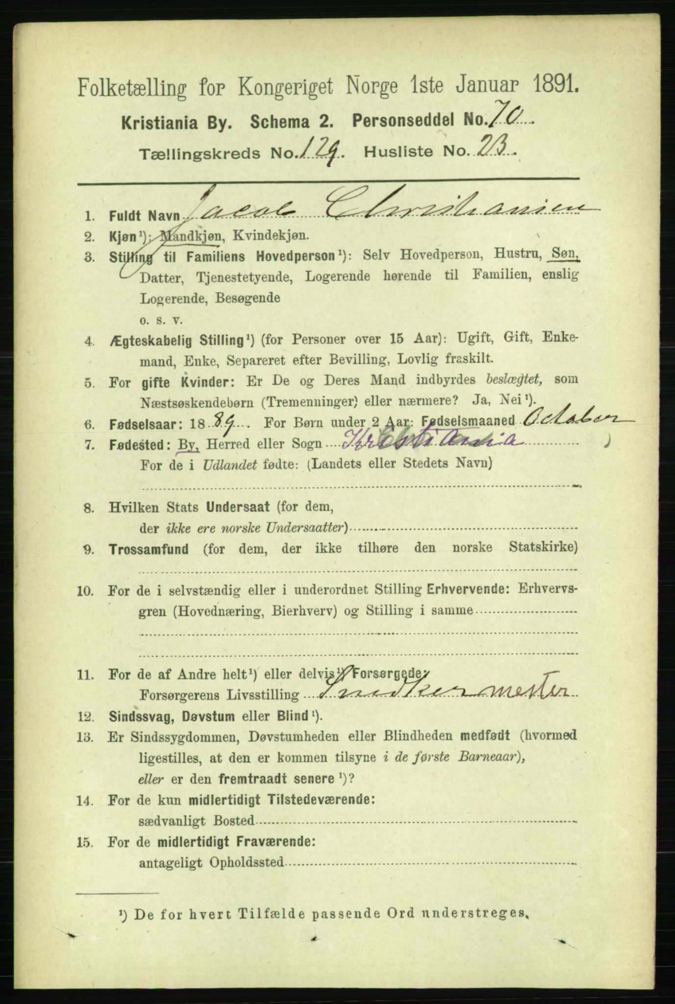 RA, 1891 census for 0301 Kristiania, 1891, p. 69964