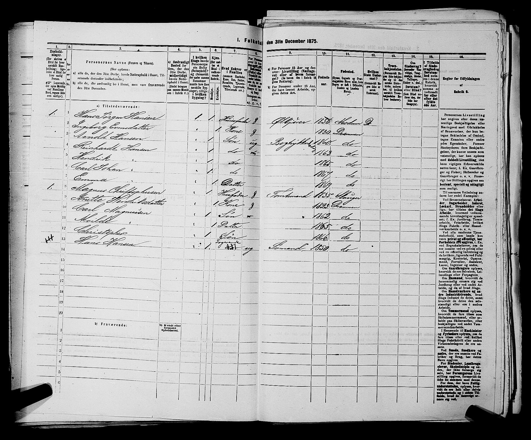 SAKO, 1875 census for 0602 Drammen, 1875, p. 1697