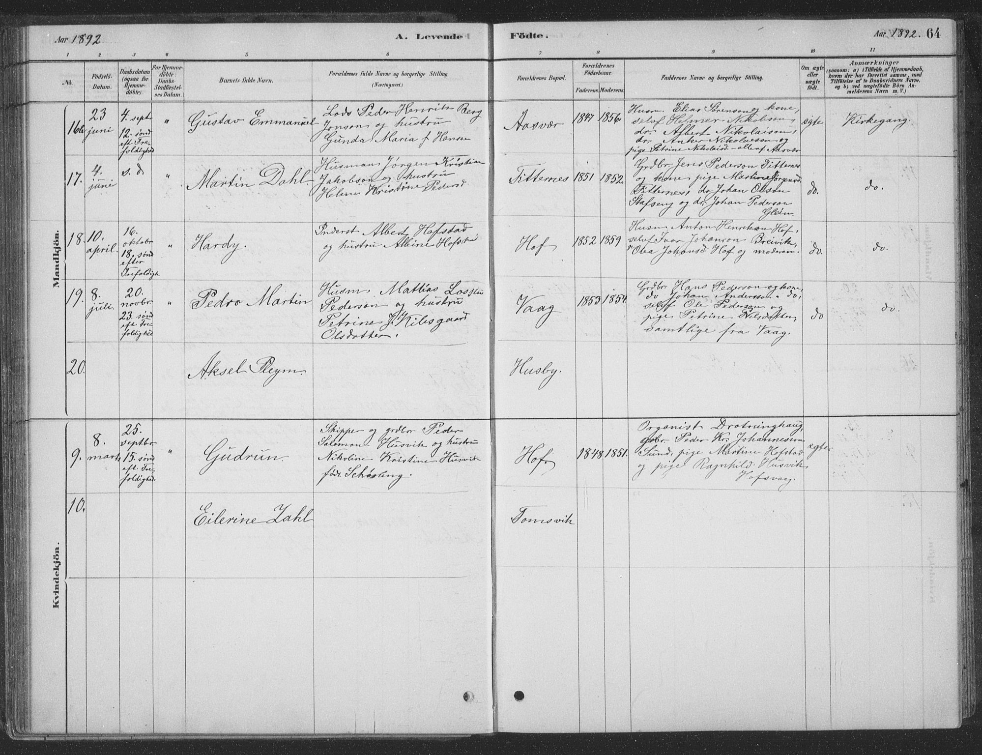 Ministerialprotokoller, klokkerbøker og fødselsregistre - Nordland, AV/SAT-A-1459/835/L0532: Parish register (copy) no. 835C04, 1880-1905, p. 64