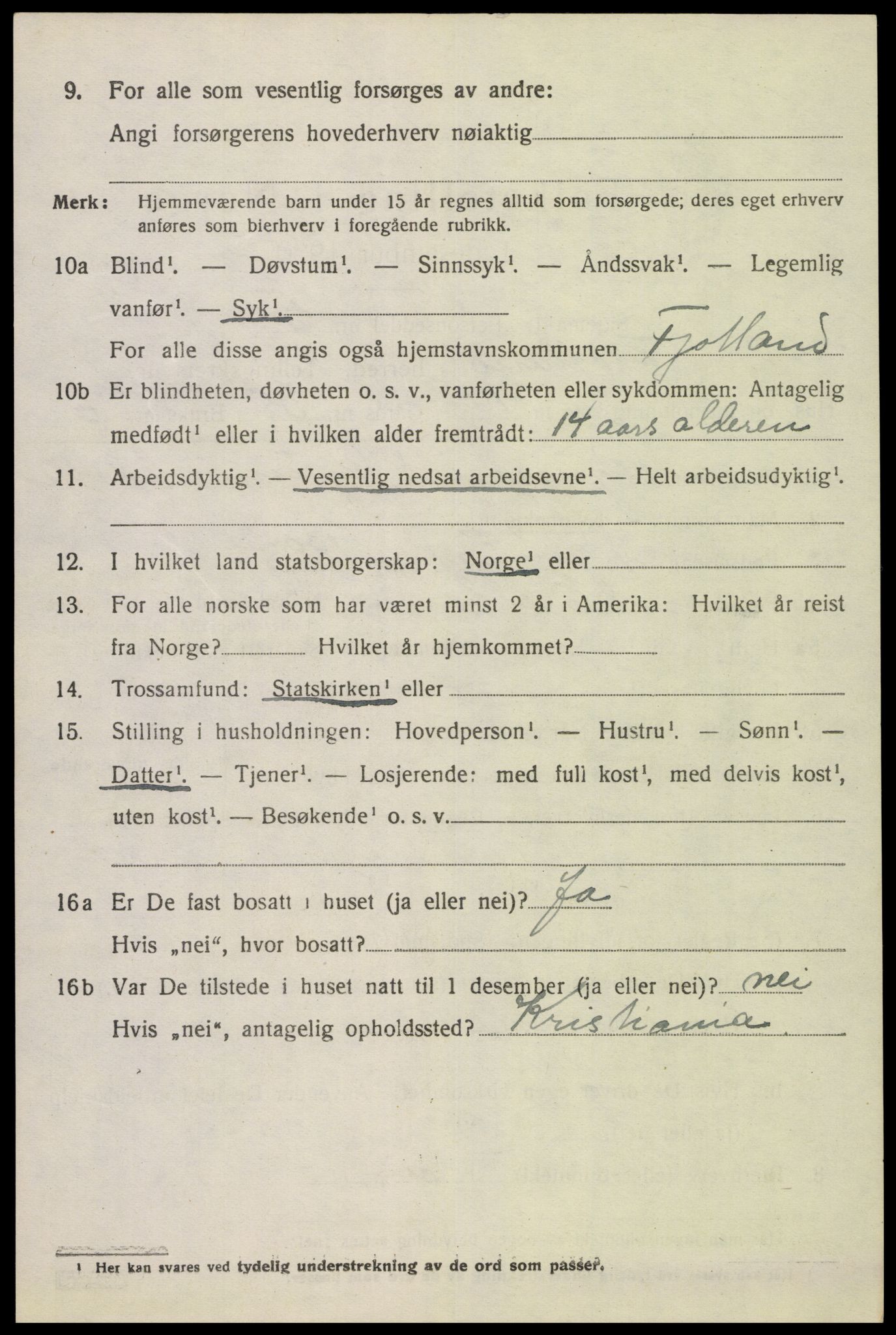 SAK, 1920 census for Fjotland, 1920, p. 2151