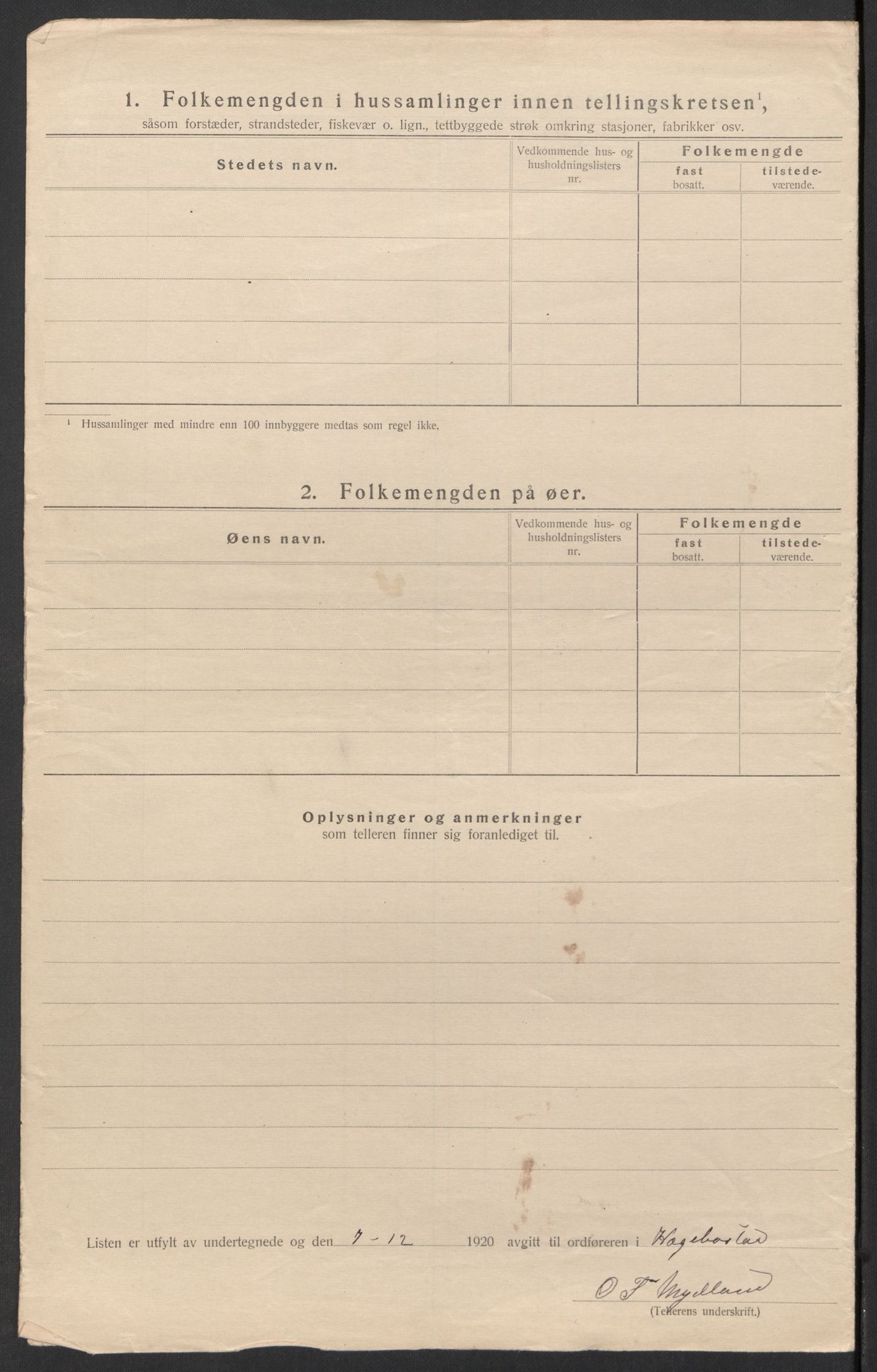 SAK, 1920 census for Hægebostad, 1920, p. 16