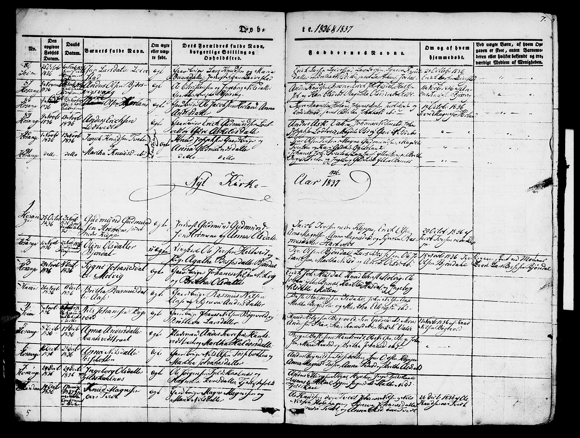 Hosanger sokneprestembete, SAB/A-75801/H/Haa: Parish register (official) no. A 7, 1835-1848, p. 7