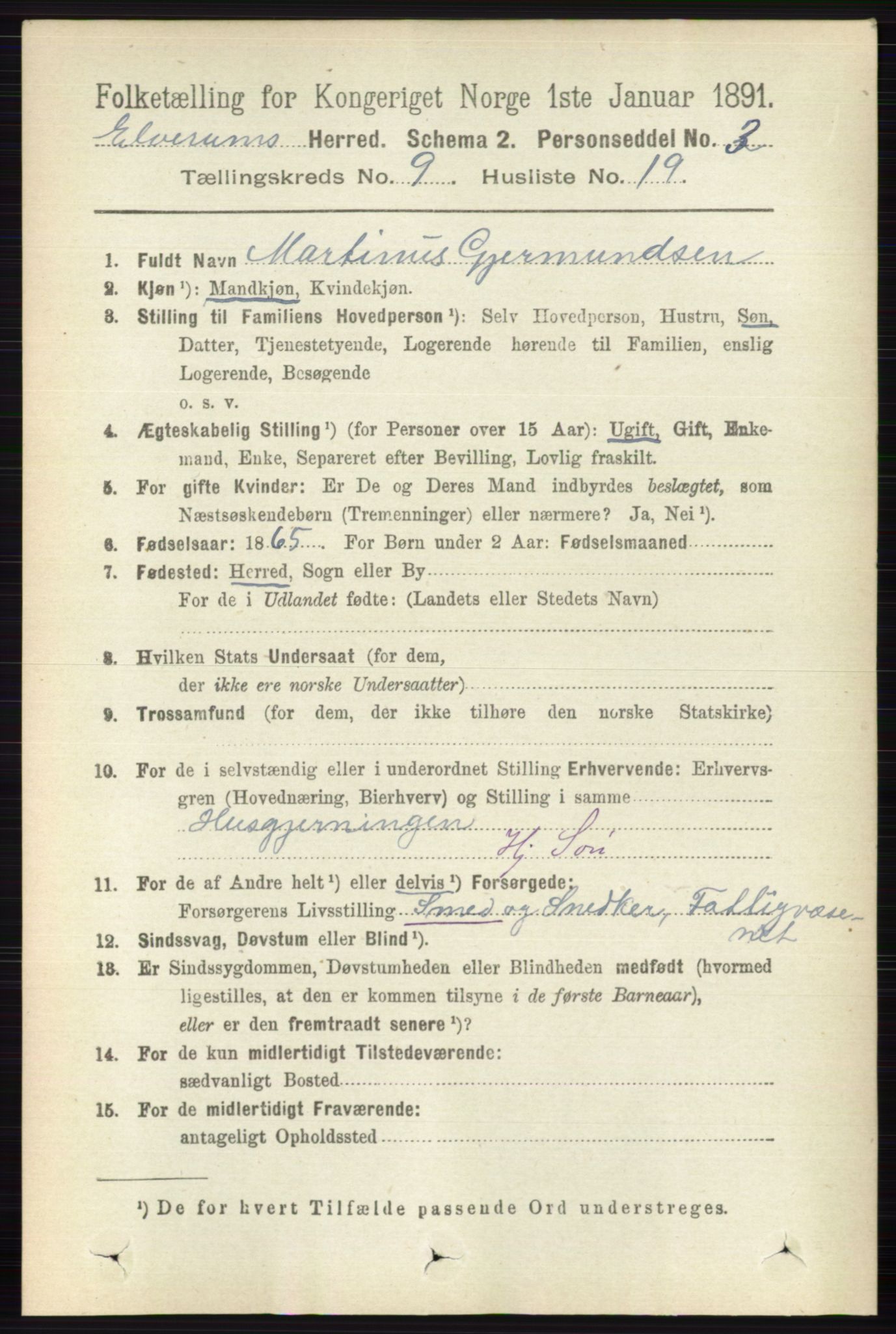 RA, 1891 census for 0427 Elverum, 1891, p. 7744