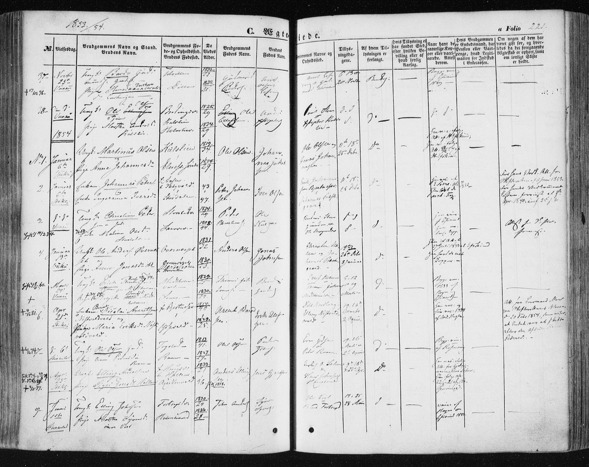 Ministerialprotokoller, klokkerbøker og fødselsregistre - Nord-Trøndelag, SAT/A-1458/723/L0240: Parish register (official) no. 723A09, 1852-1860, p. 221