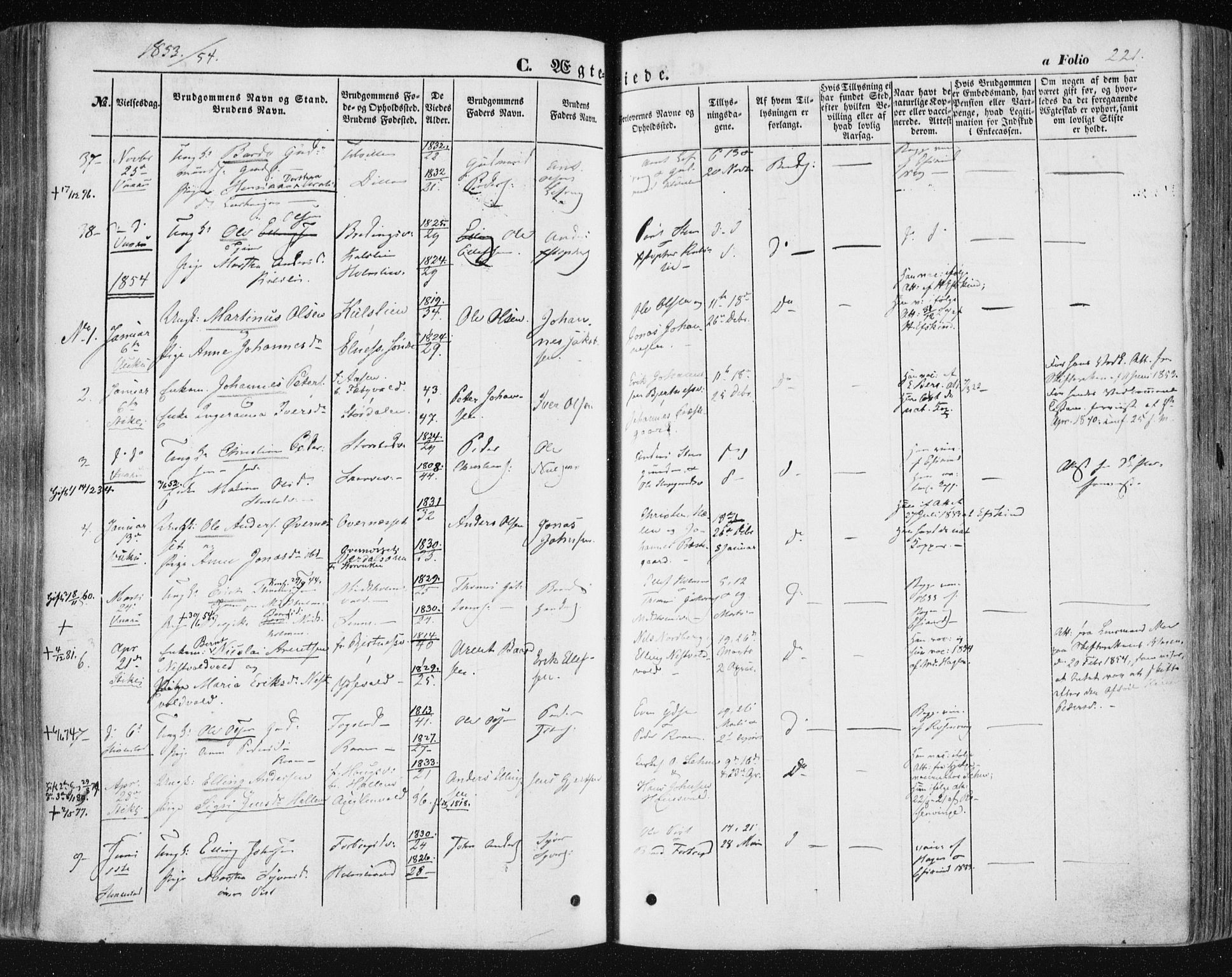 Ministerialprotokoller, klokkerbøker og fødselsregistre - Nord-Trøndelag, AV/SAT-A-1458/723/L0240: Parish register (official) no. 723A09, 1852-1860, p. 221