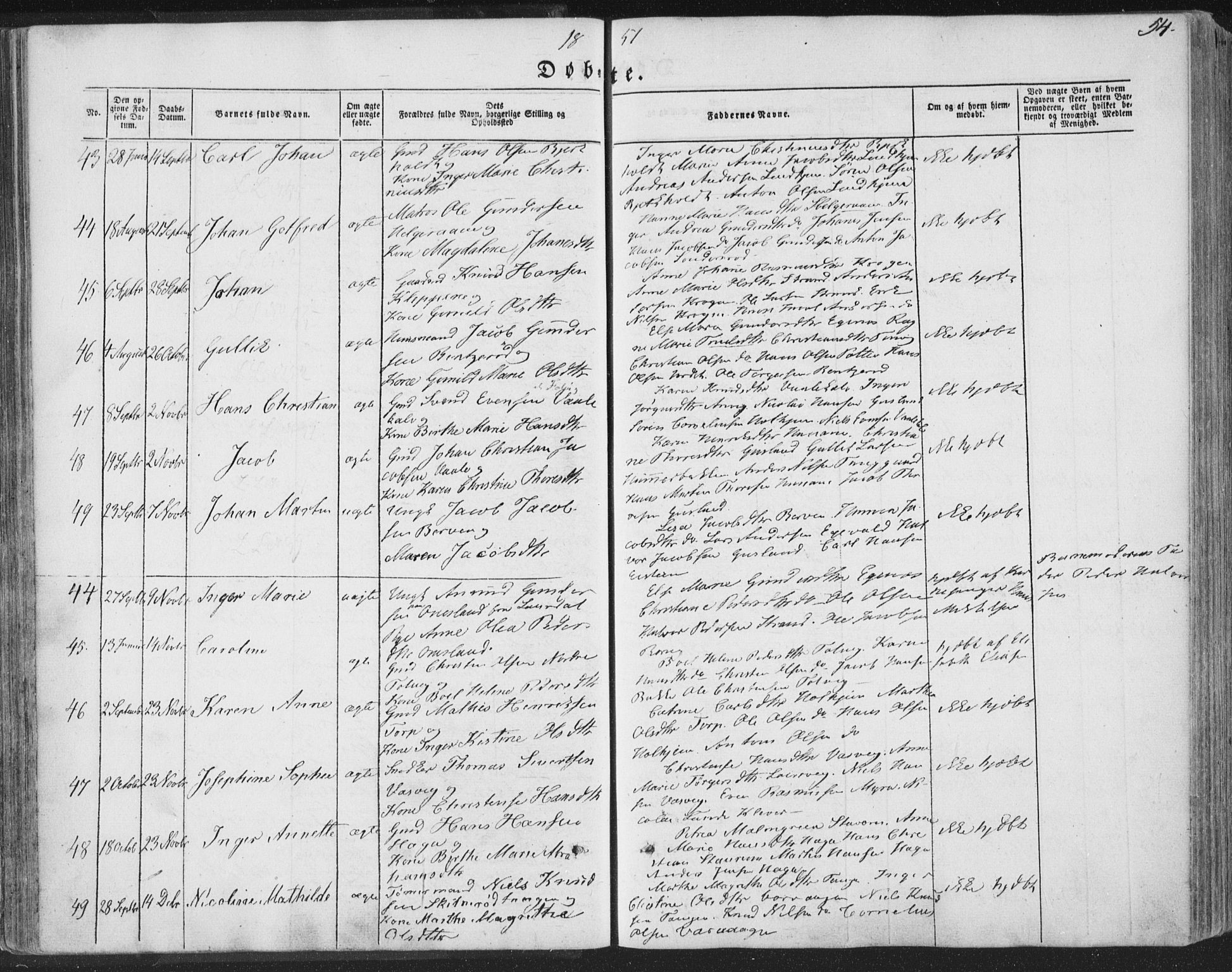 Brunlanes kirkebøker, AV/SAKO-A-342/F/Fa/L0004: Parish register (official) no. I 4, 1846-1862, p. 54