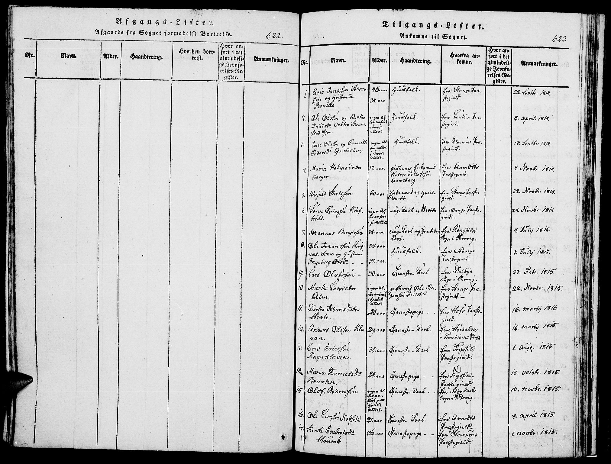 Romedal prestekontor, SAH/PREST-004/K/L0002: Parish register (official) no. 2, 1814-1828, p. 622-623