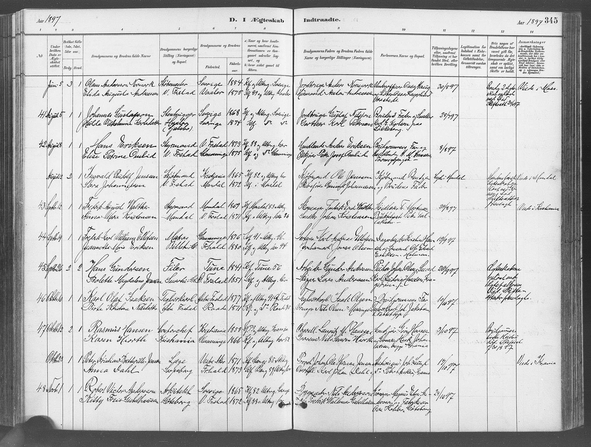 Fredrikstad domkirkes prestekontor Kirkebøker, SAO/A-10906/G/Ga/L0003: Parish register (copy) no. 3, 1880-1900, p. 345