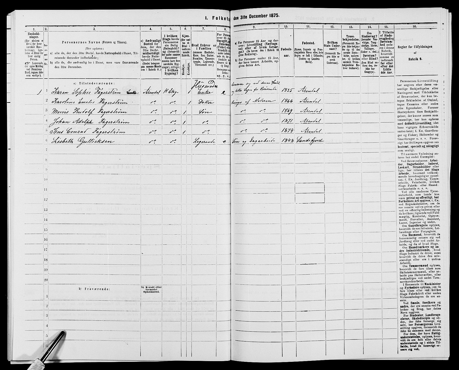 SAK, 1875 census for 0903P Arendal, 1875, p. 532