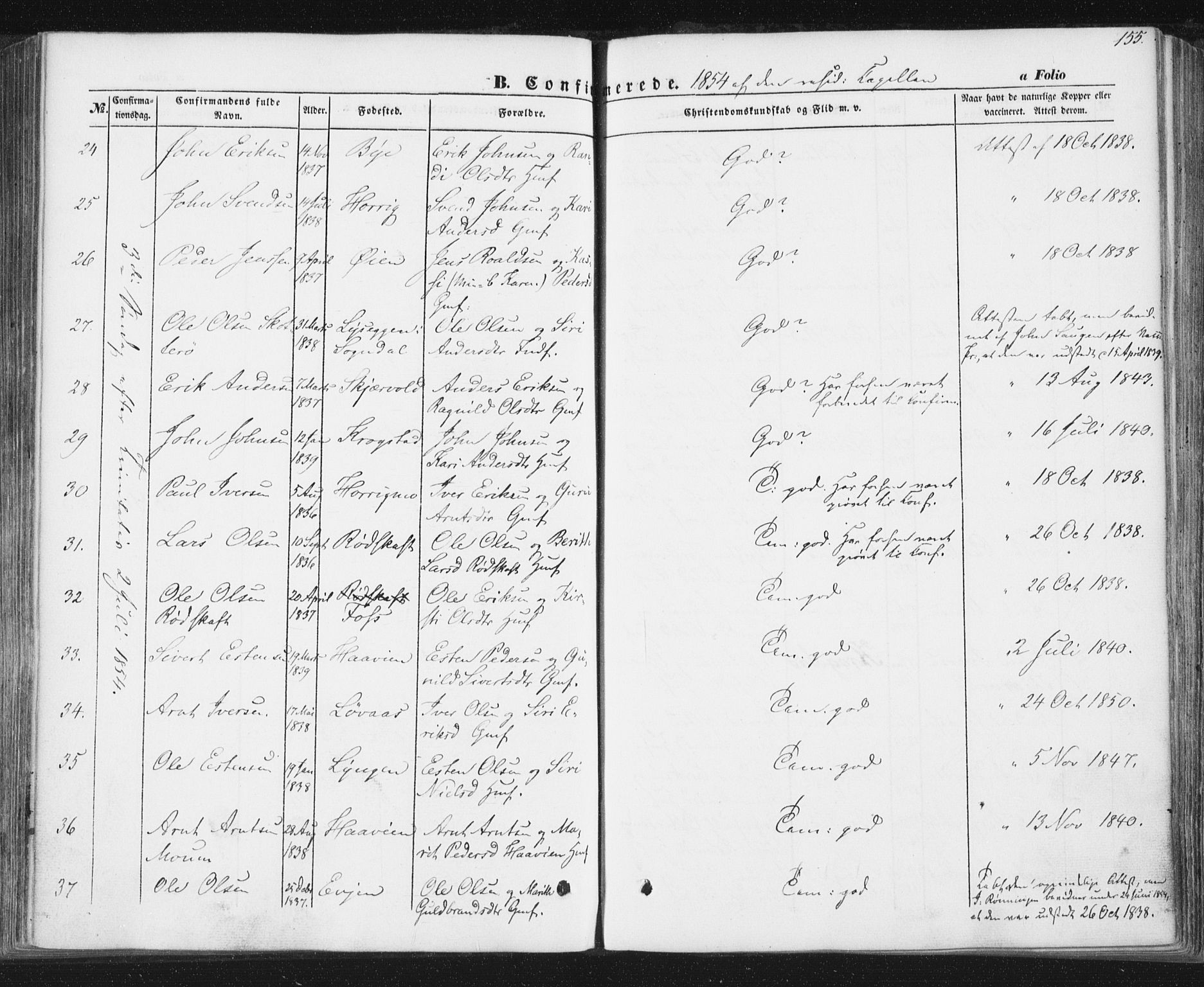 Ministerialprotokoller, klokkerbøker og fødselsregistre - Sør-Trøndelag, SAT/A-1456/692/L1103: Parish register (official) no. 692A03, 1849-1870, p. 155