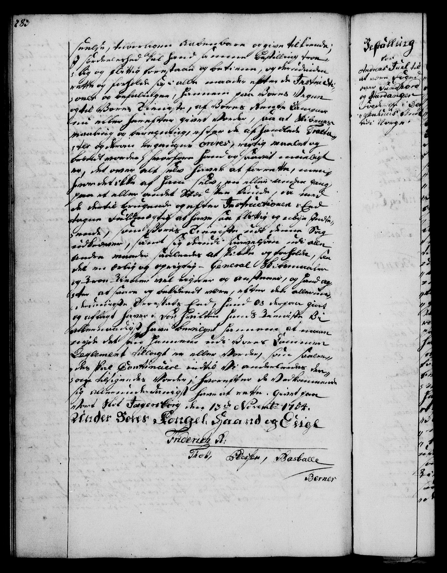 Rentekammeret, Kammerkanselliet, RA/EA-3111/G/Gg/Gge/L0003: Norsk bestallingsprotokoll med register (merket RK 53.27), 1745-1761, p. 283
