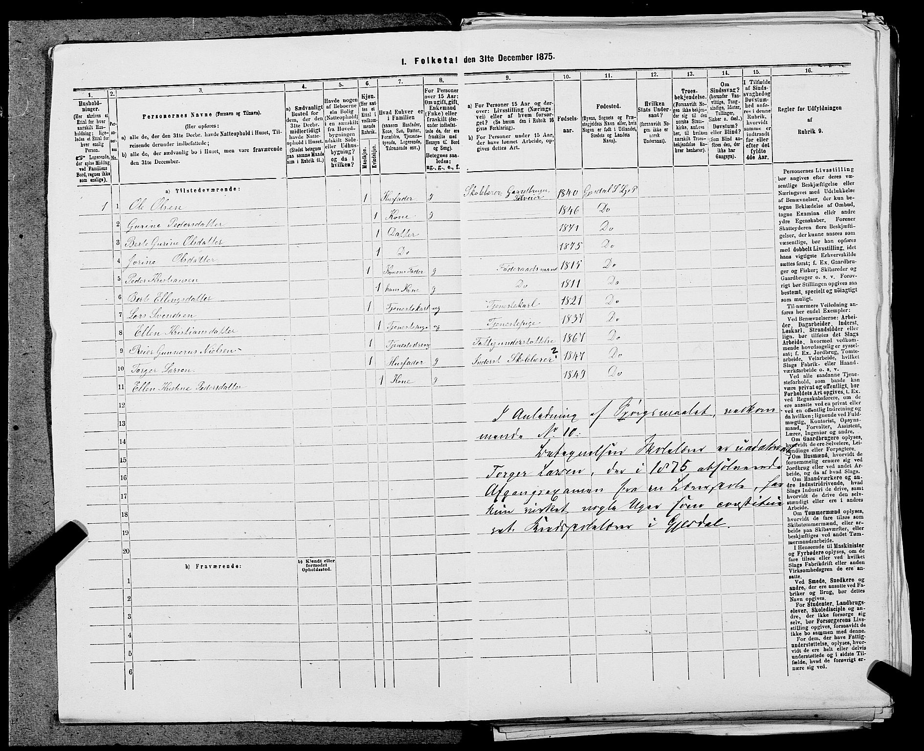 SAST, 1875 census for 1121P Lye, 1875, p. 925