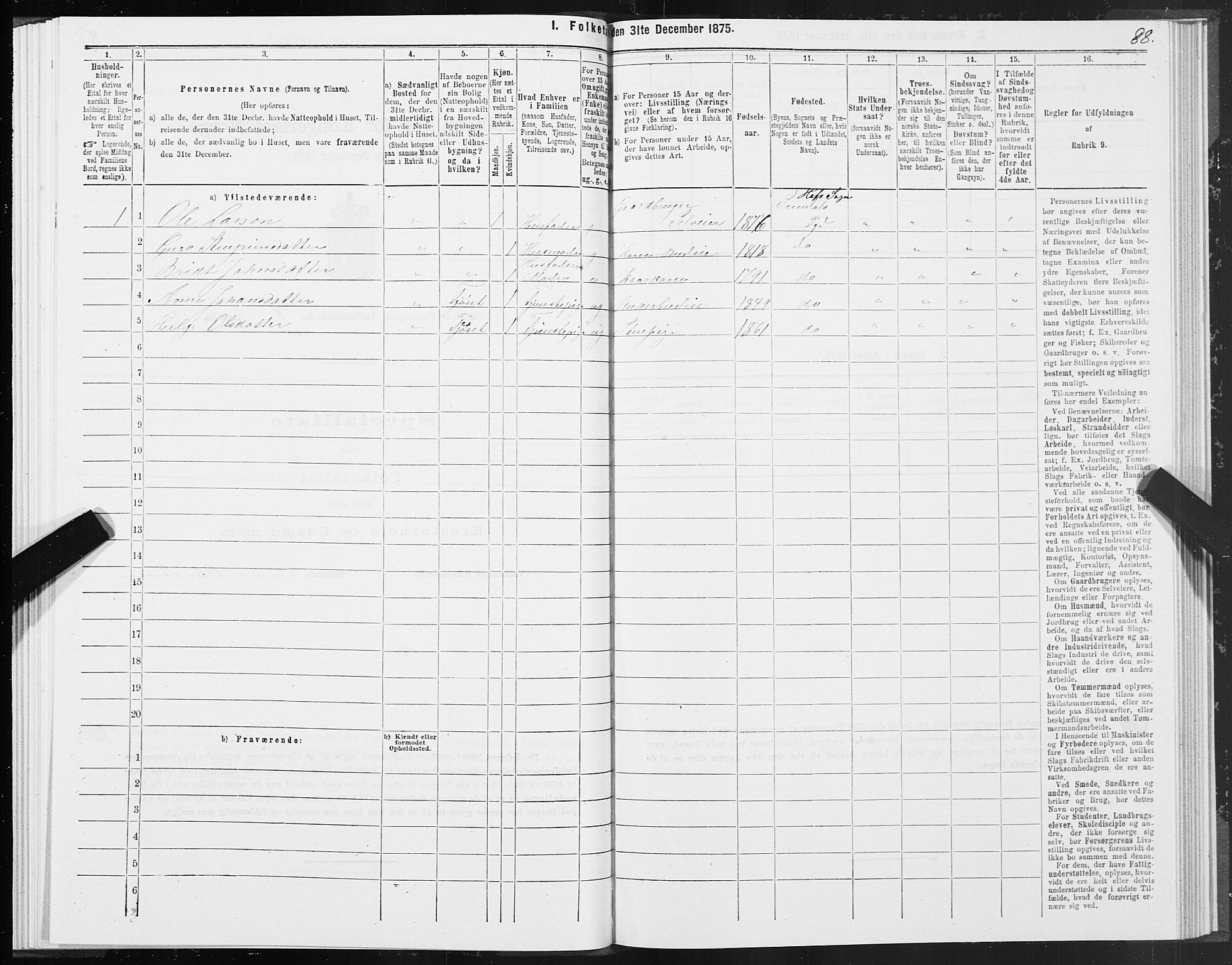 SAT, 1875 census for 1563P Sunndal, 1875, p. 3088