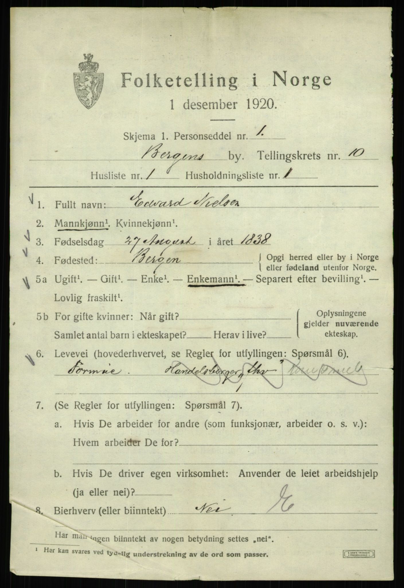 SAB, 1920 census for Bergen, 1920, p. 71343