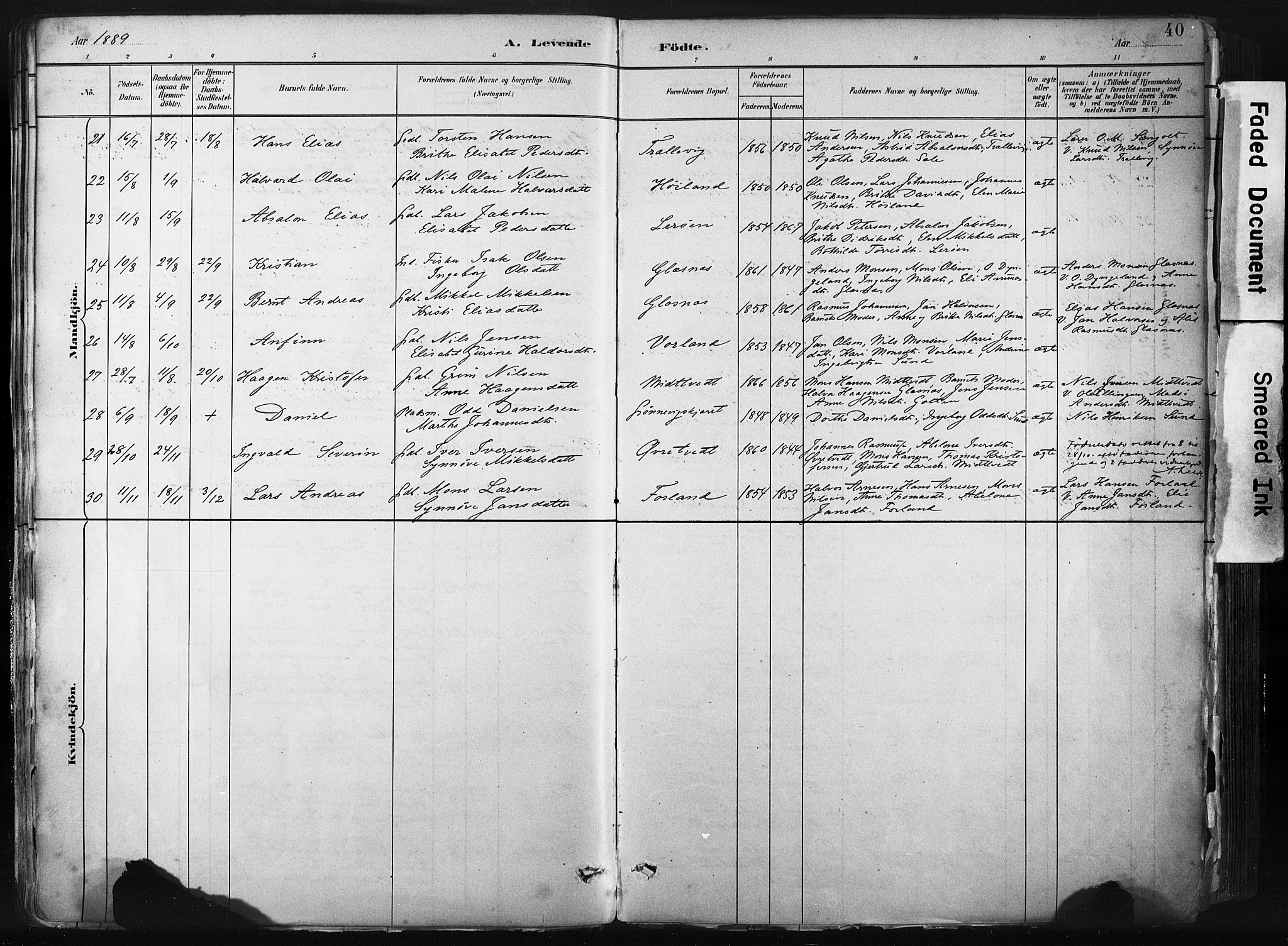 Sund sokneprestembete, AV/SAB-A-99930: Parish register (official) no. B 1, 1882-1907, p. 40