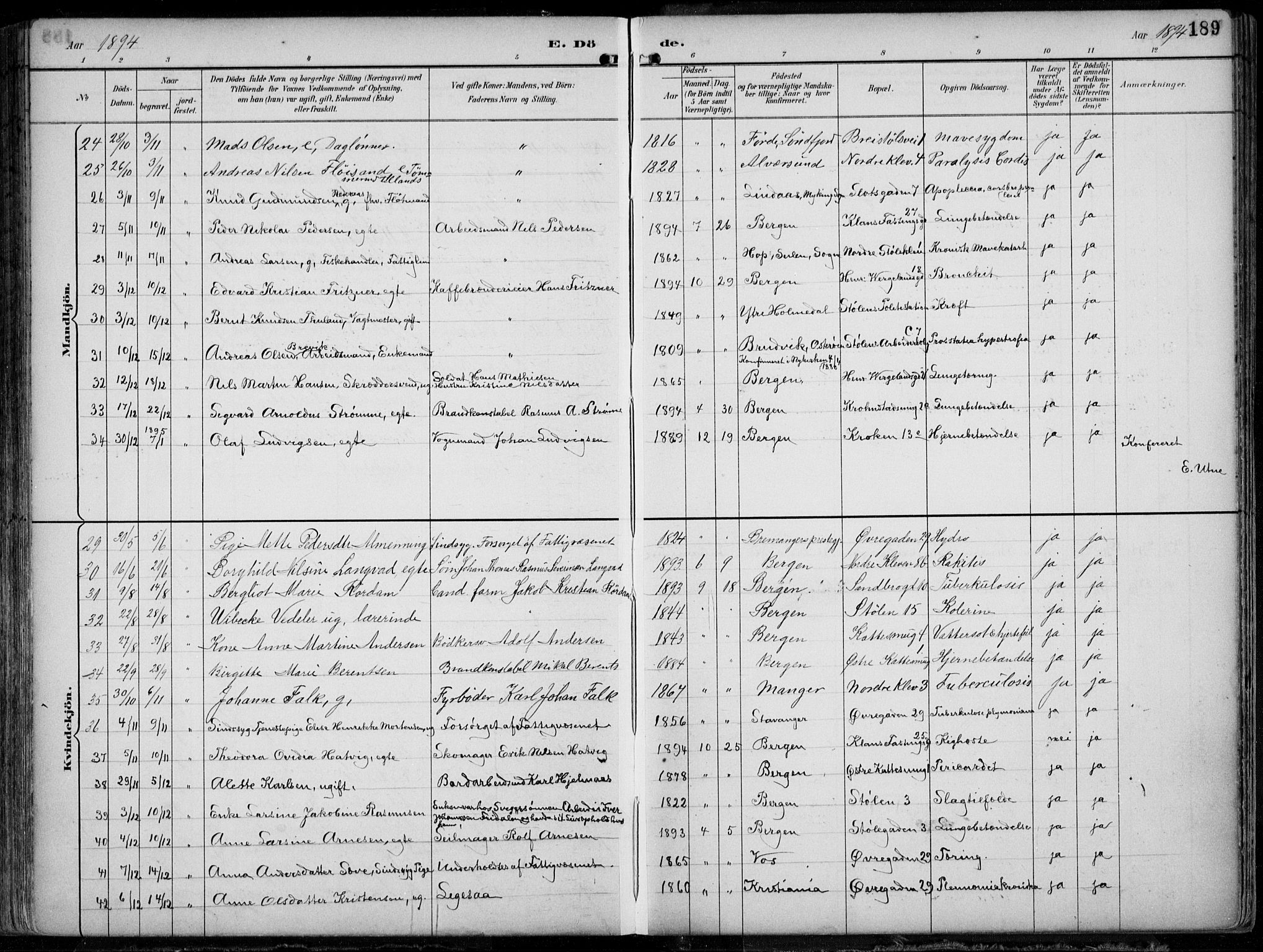 Mariakirken Sokneprestembete, SAB/A-76901/H/Hab/L0005: Parish register (copy) no. A 5, 1893-1913, p. 189