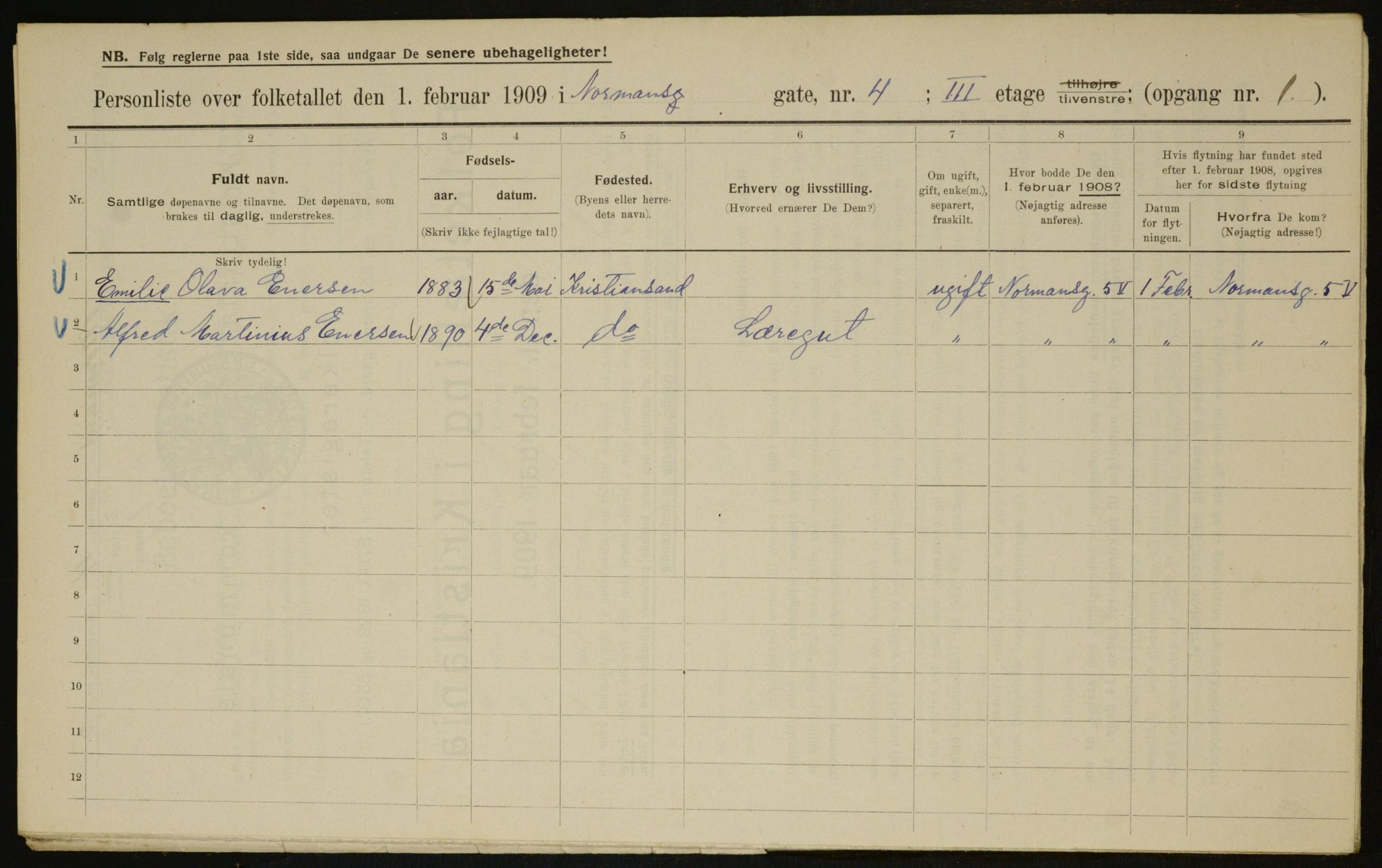 OBA, Municipal Census 1909 for Kristiania, 1909, p. 66178