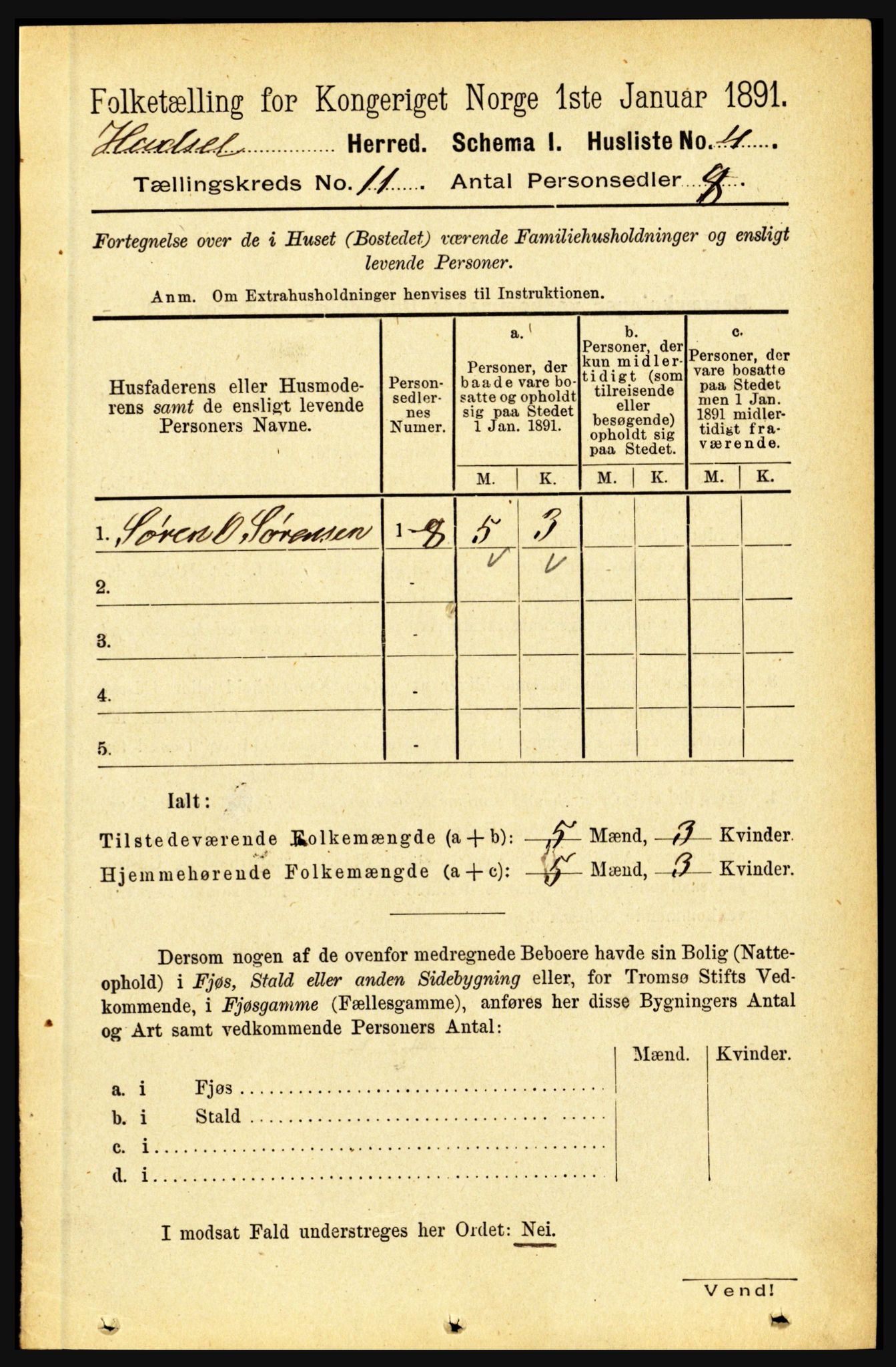 RA, 1891 census for 1866 Hadsel, 1891, p. 4646