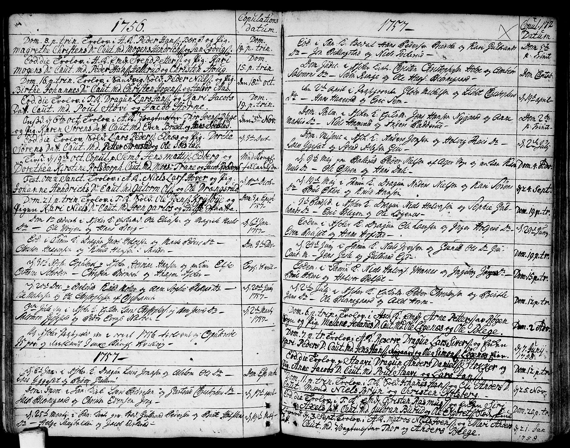 Asker prestekontor Kirkebøker, SAO/A-10256a/F/Fa/L0002: Parish register (official) no. I 2, 1733-1766, p. 172