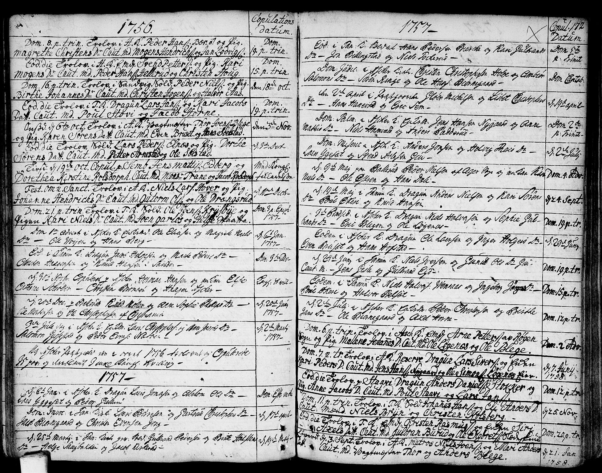 Asker prestekontor Kirkebøker, AV/SAO-A-10256a/F/Fa/L0002: Parish register (official) no. I 2, 1733-1766, p. 172