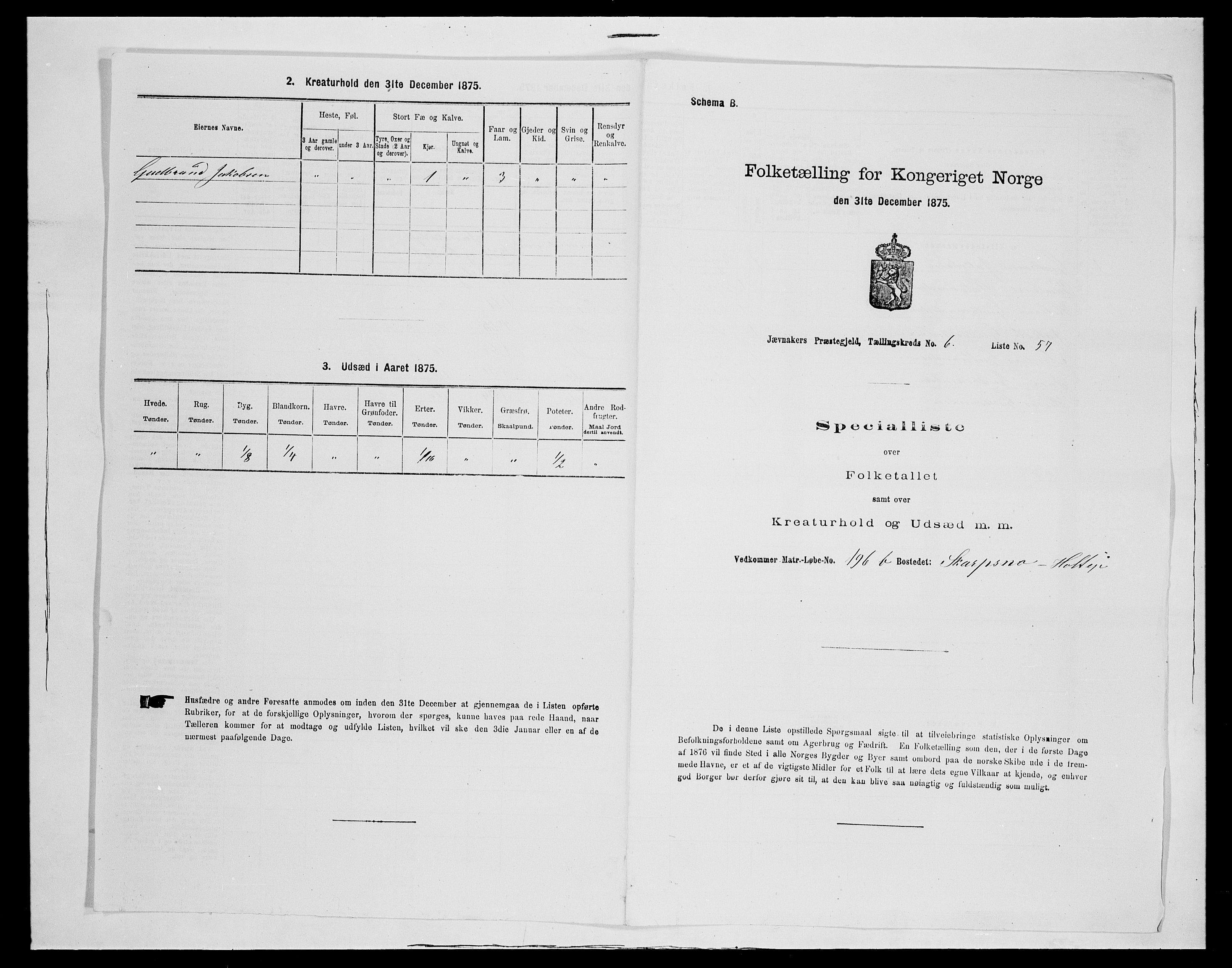 SAH, 1875 census for 0532P Jevnaker, 1875, p. 1137