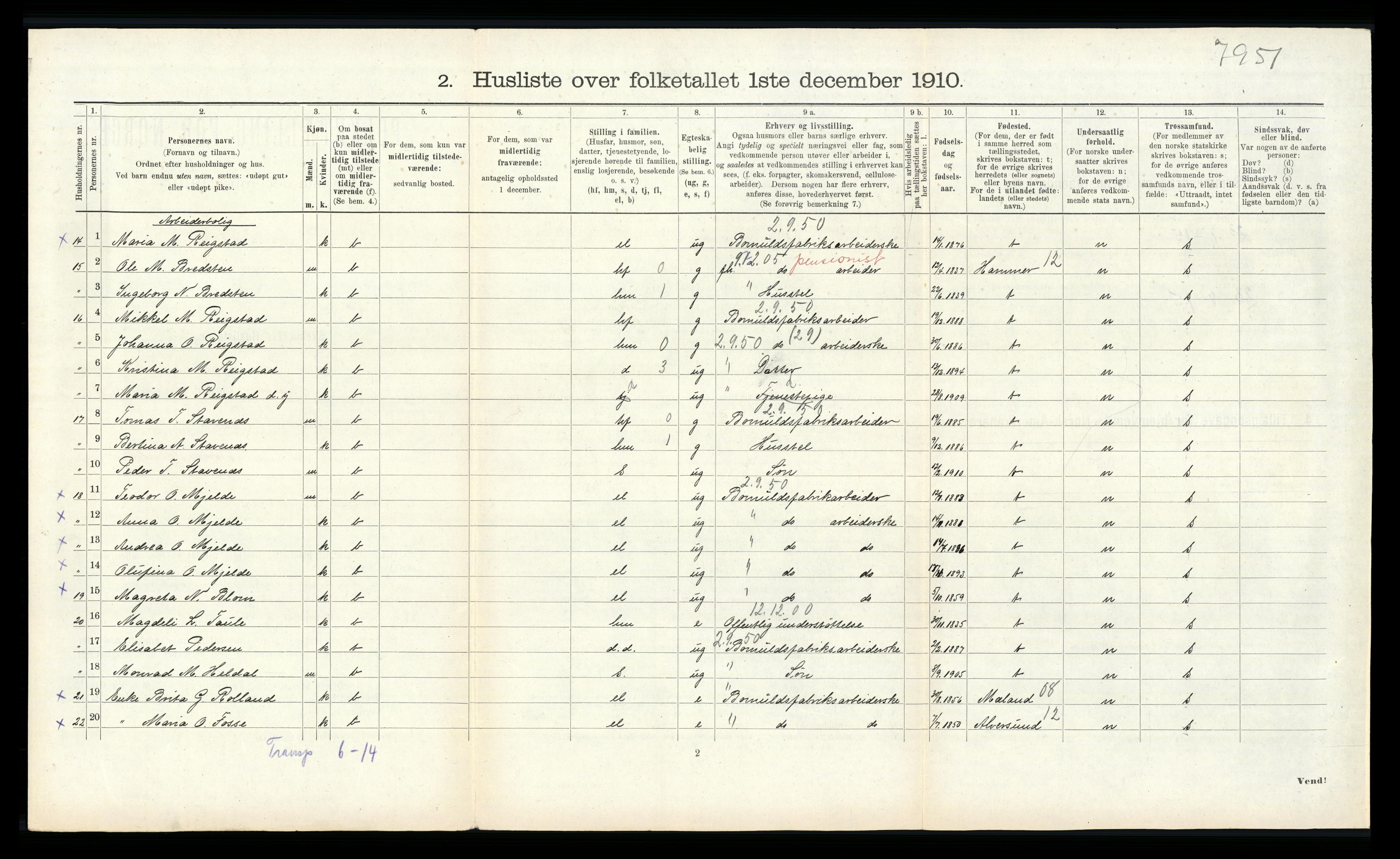 RA, 1910 census for Haus, 1910, p. 1419