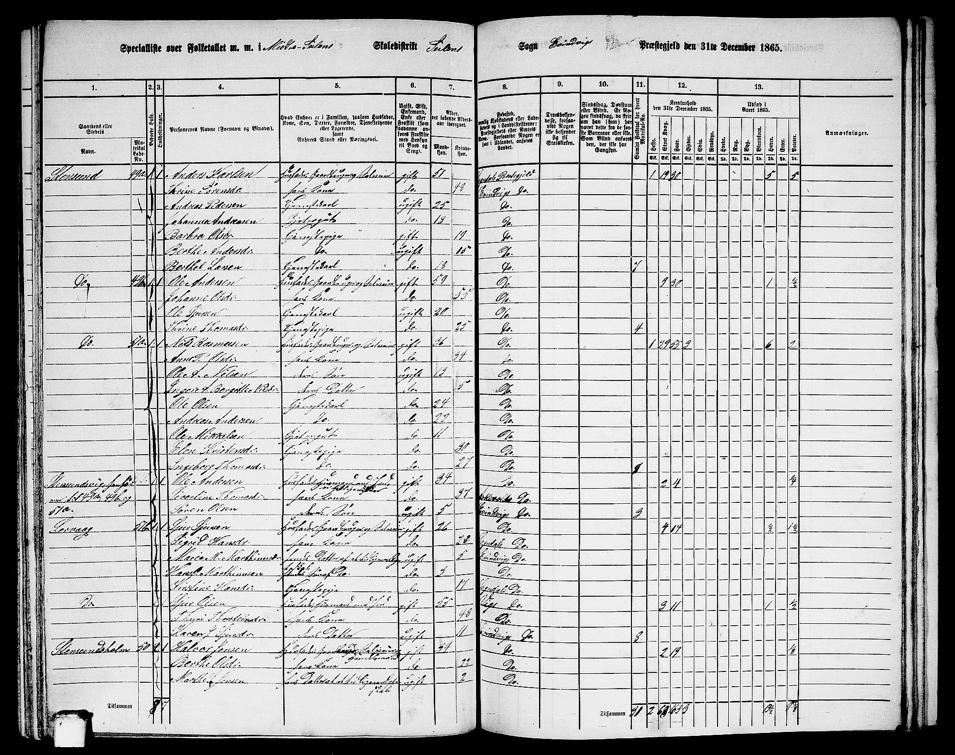 RA, 1865 census for Eivindvik, 1865, p. 167