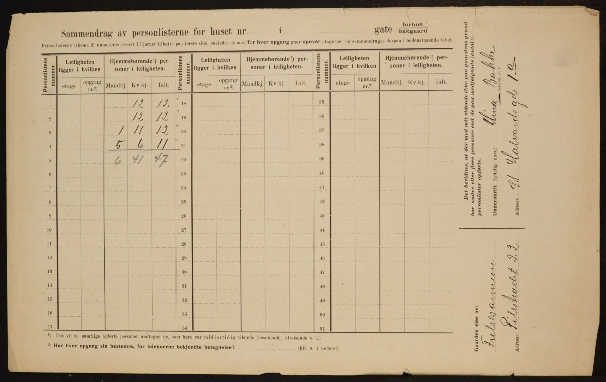 OBA, Municipal Census 1910 for Kristiania, 1910, p. 83579